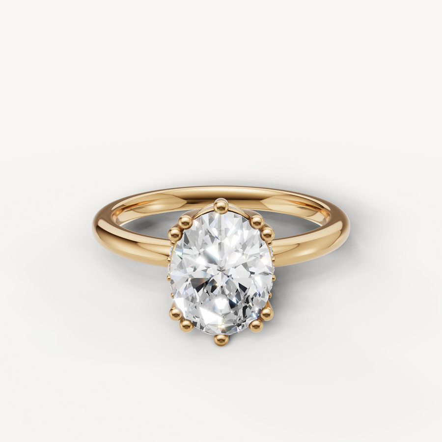 2 carat oval lab-grown diamond hidden halo engagement ring in 14K gold