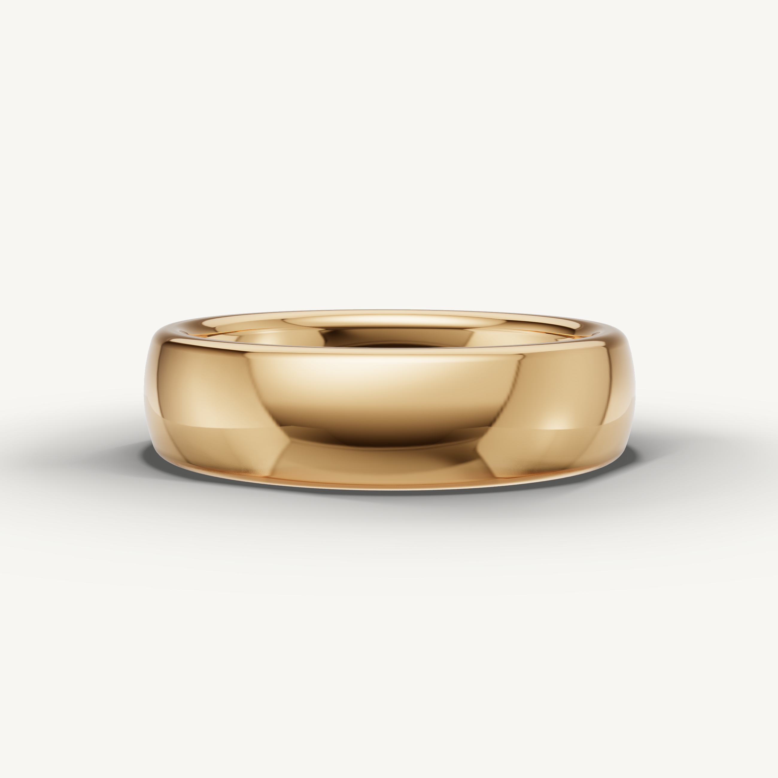 Yellow gold plain wedding band with polished comfort fit finish and classic luxury design by Raul Diamonds