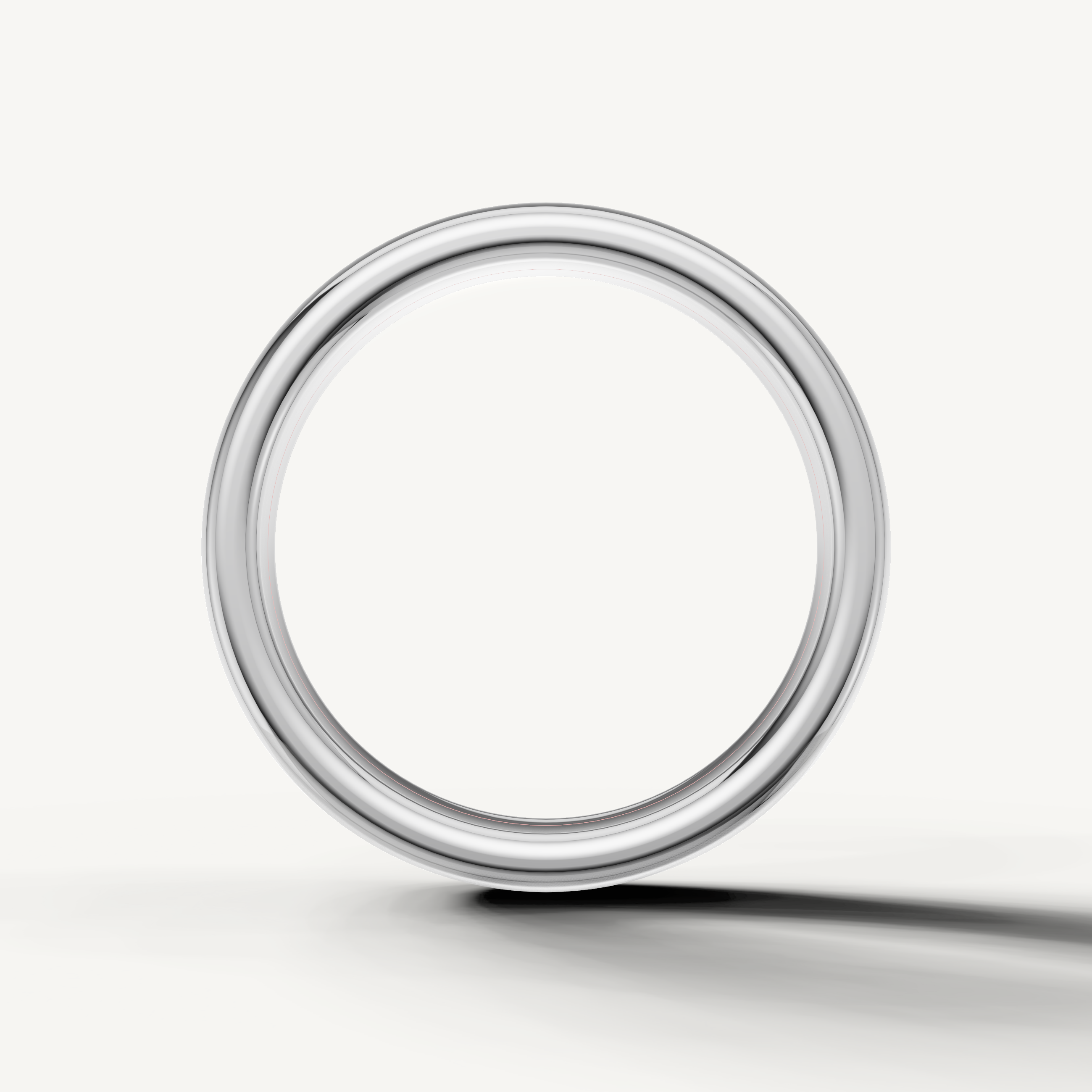 Minimal white gold wedding band with sleek rounded profile and polished shine