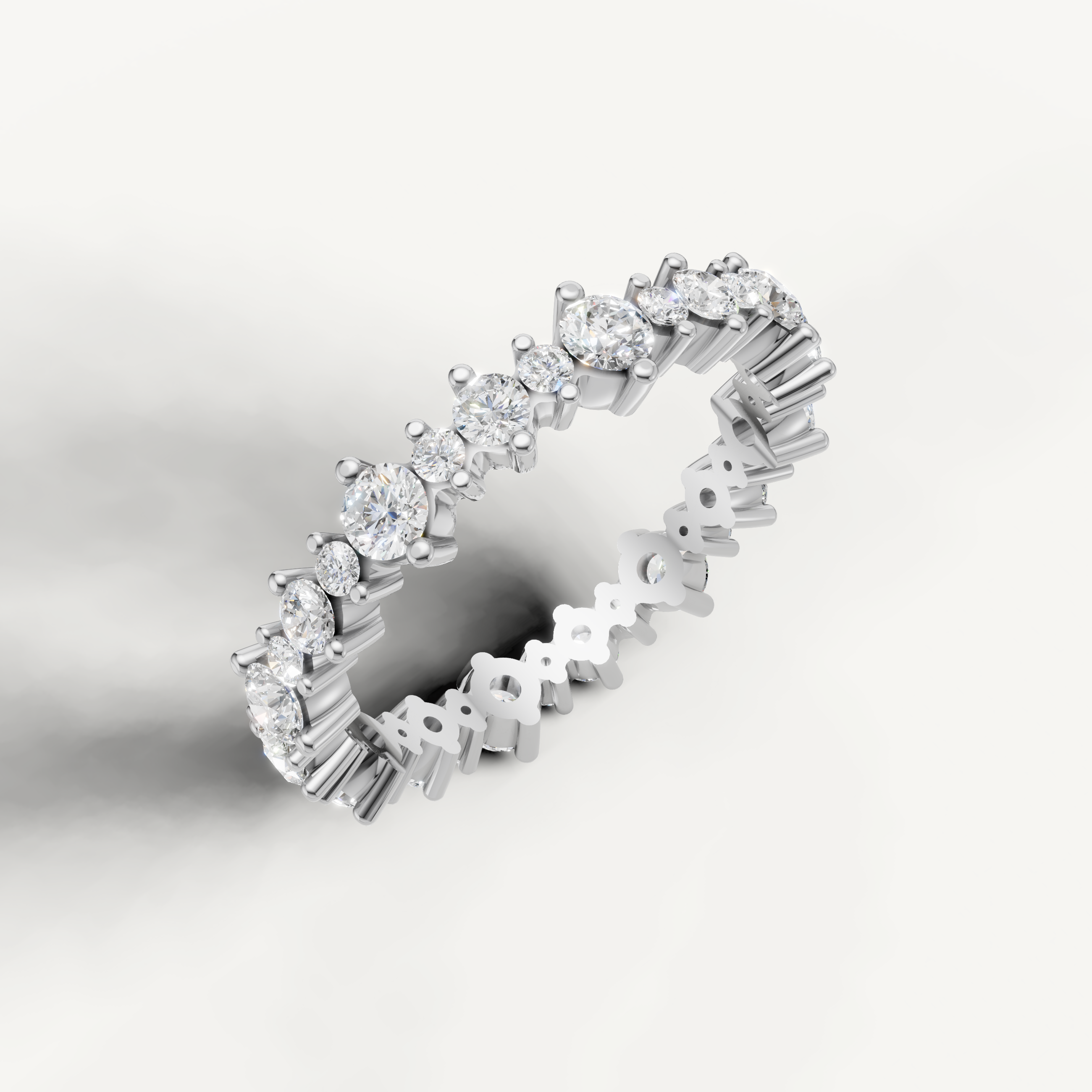 Luxury white gold anniversary wedding ring with sparkling shared prong diamonds