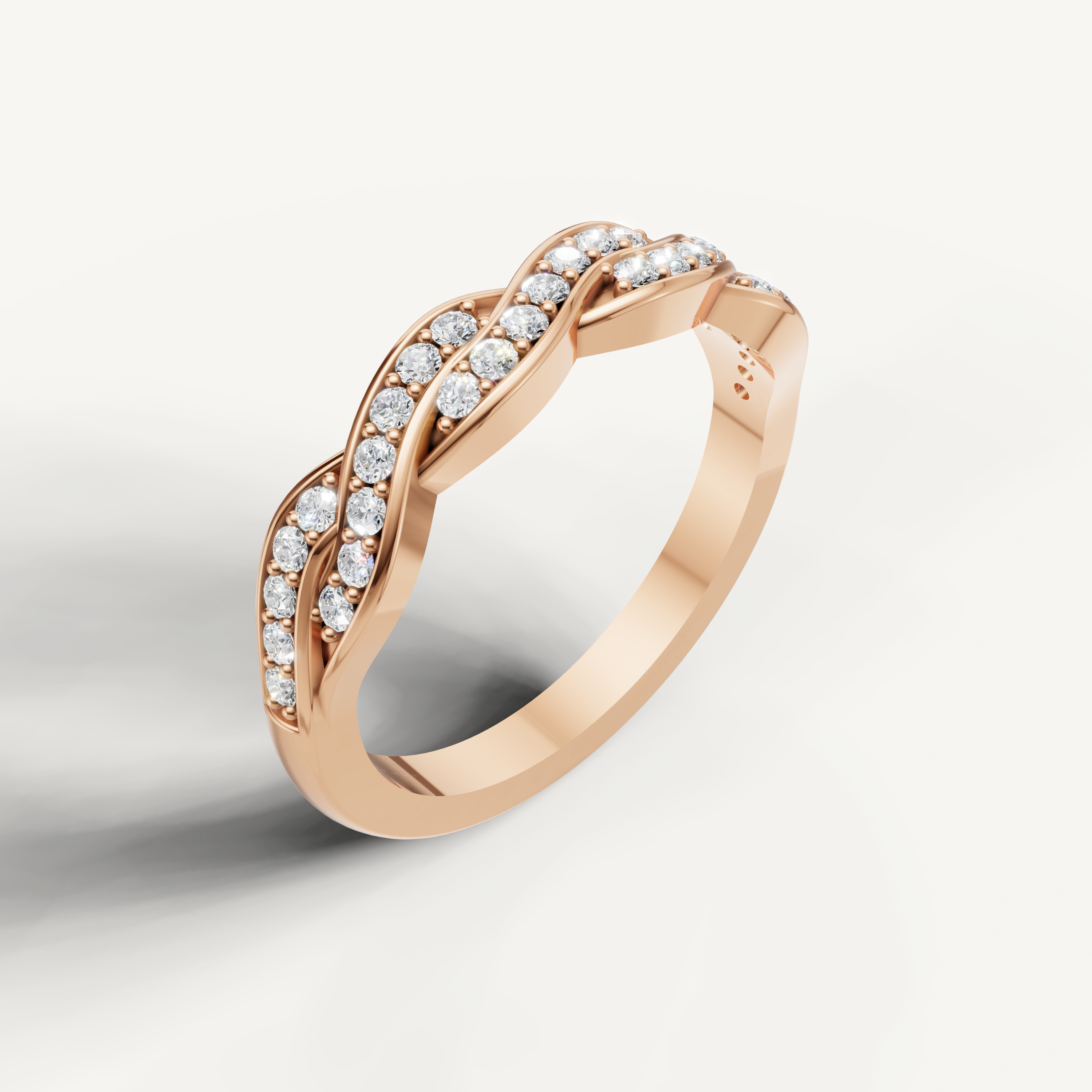 Elegant rose gold twisted wedding ring with sparkling infinity diamond design