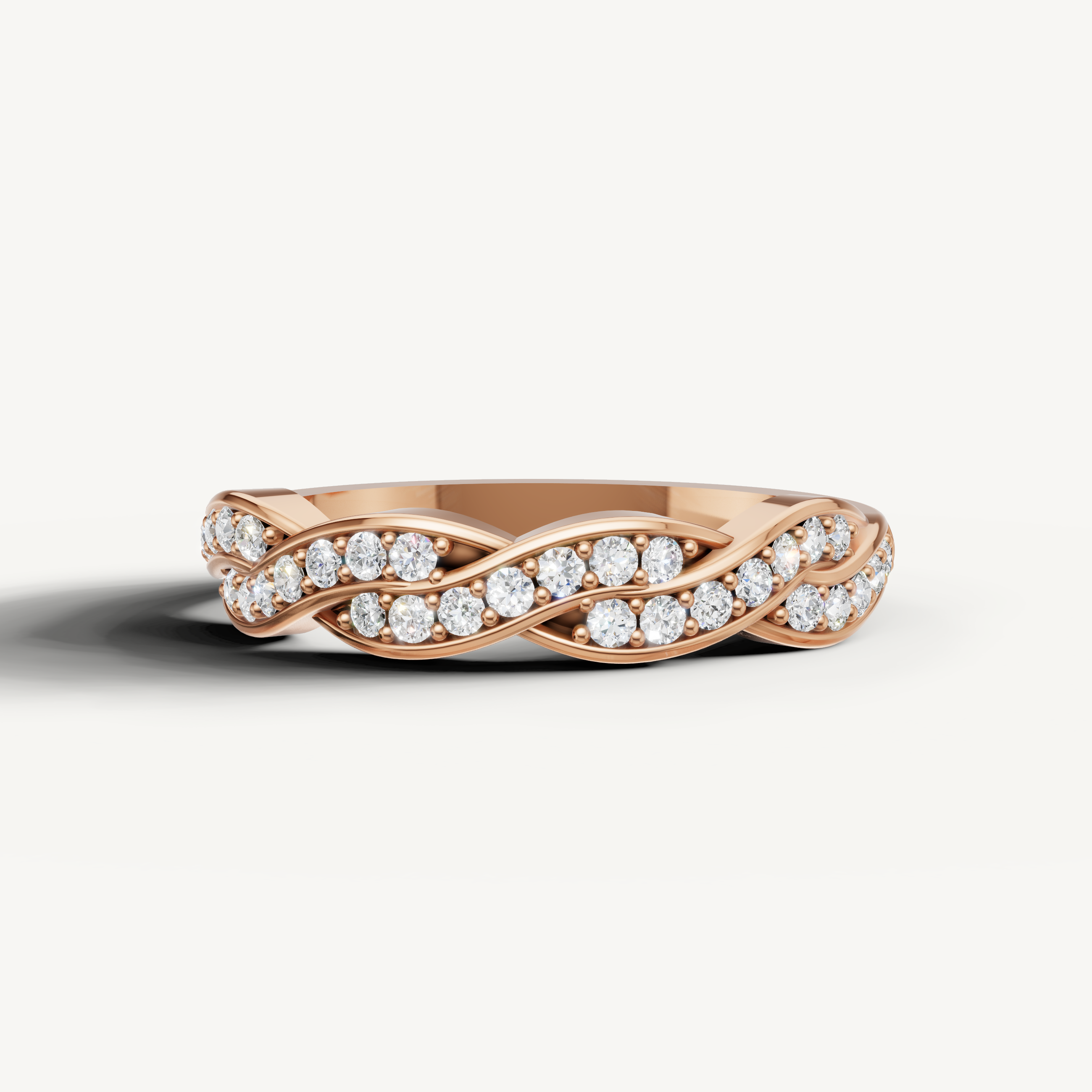 Raul Diamonds rose gold braided diamond wedding band with pavé round diamonds