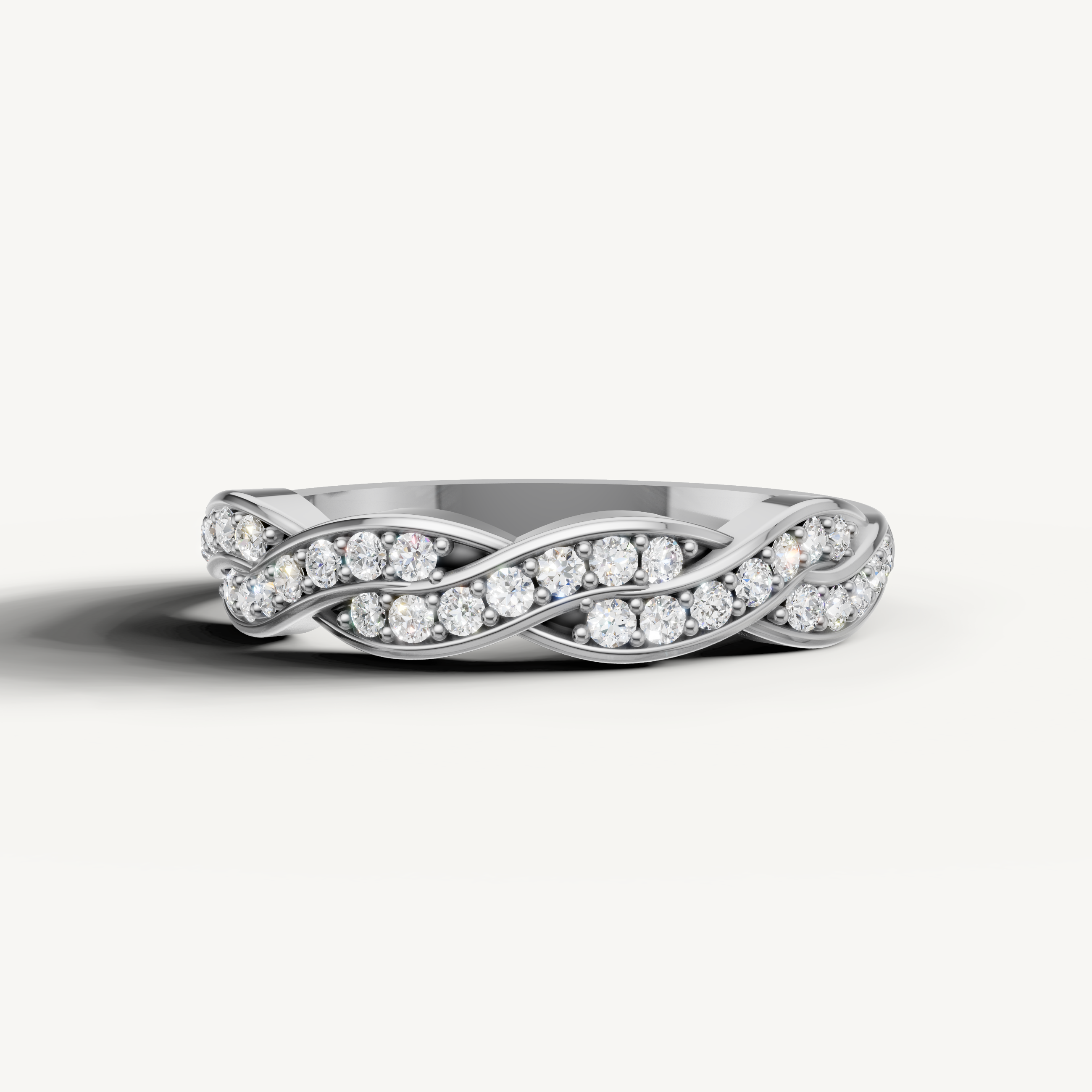 Raul Diamonds white gold braided diamond wedding band with round pavé stones