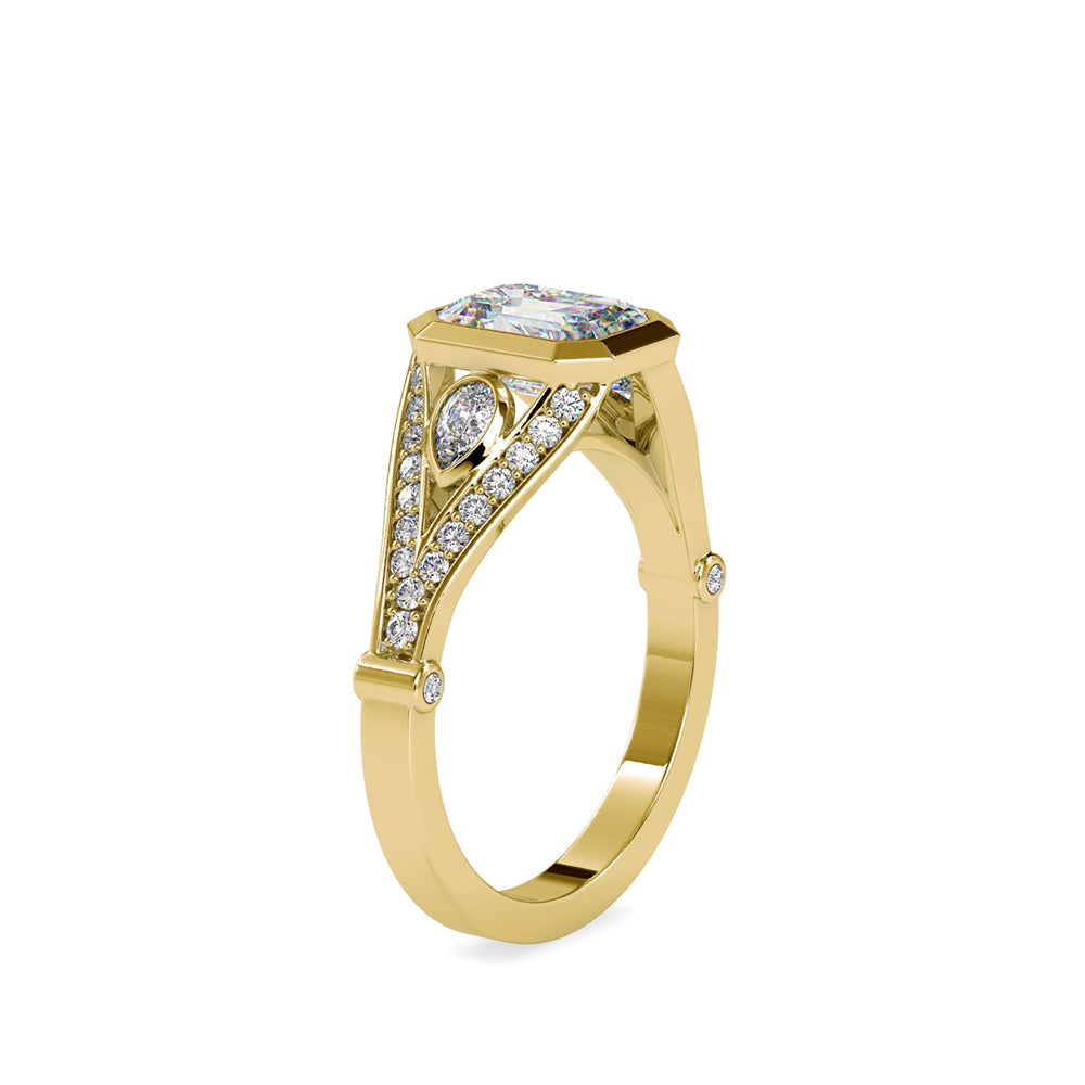 14K Gold Emerald Cut Bezel Engagement Ring | Sustainable Lab-Grown Diamond