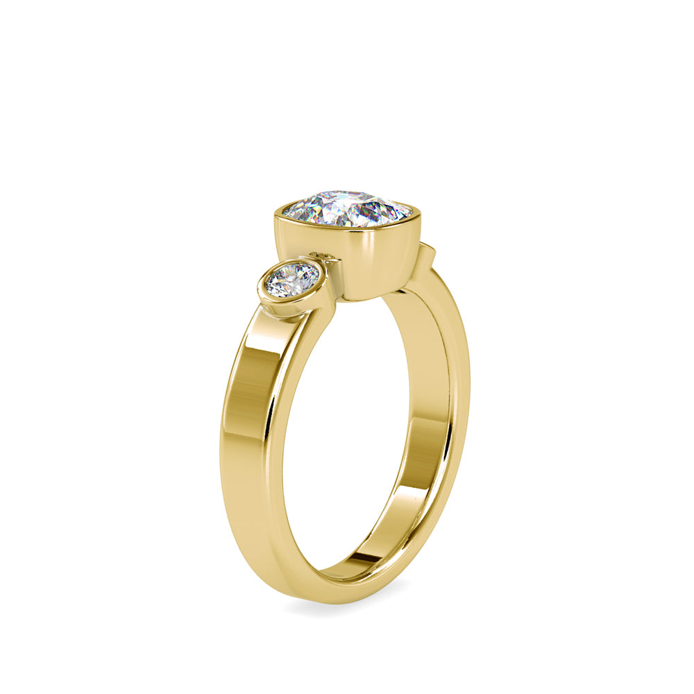 14K Gold Cushion Lab-Grown Three-Stone Engagement Ring | Sustainable Fine Jewelry