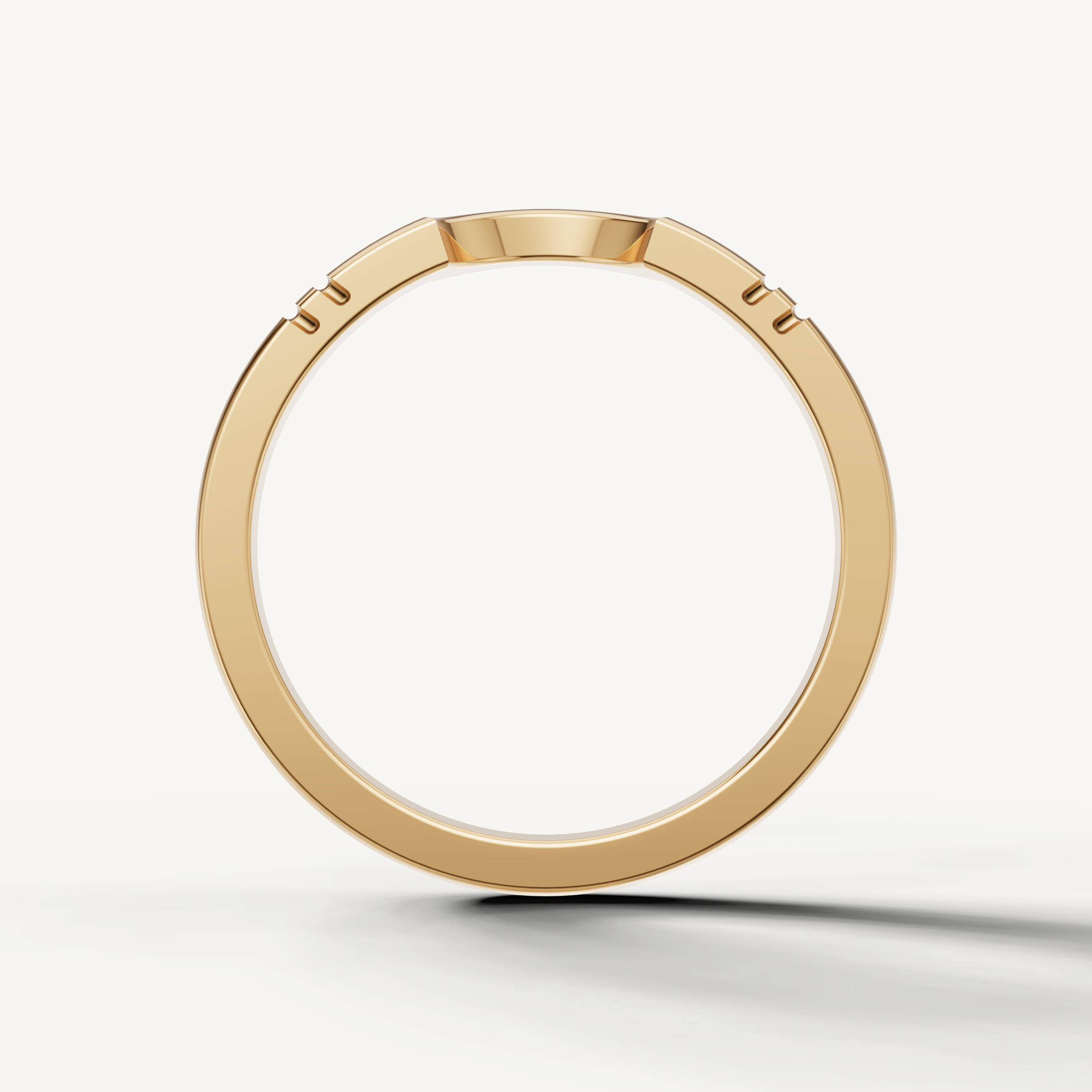 Raul Diamonds luxury yellow gold stackable wedding band with unique curved centerpiece