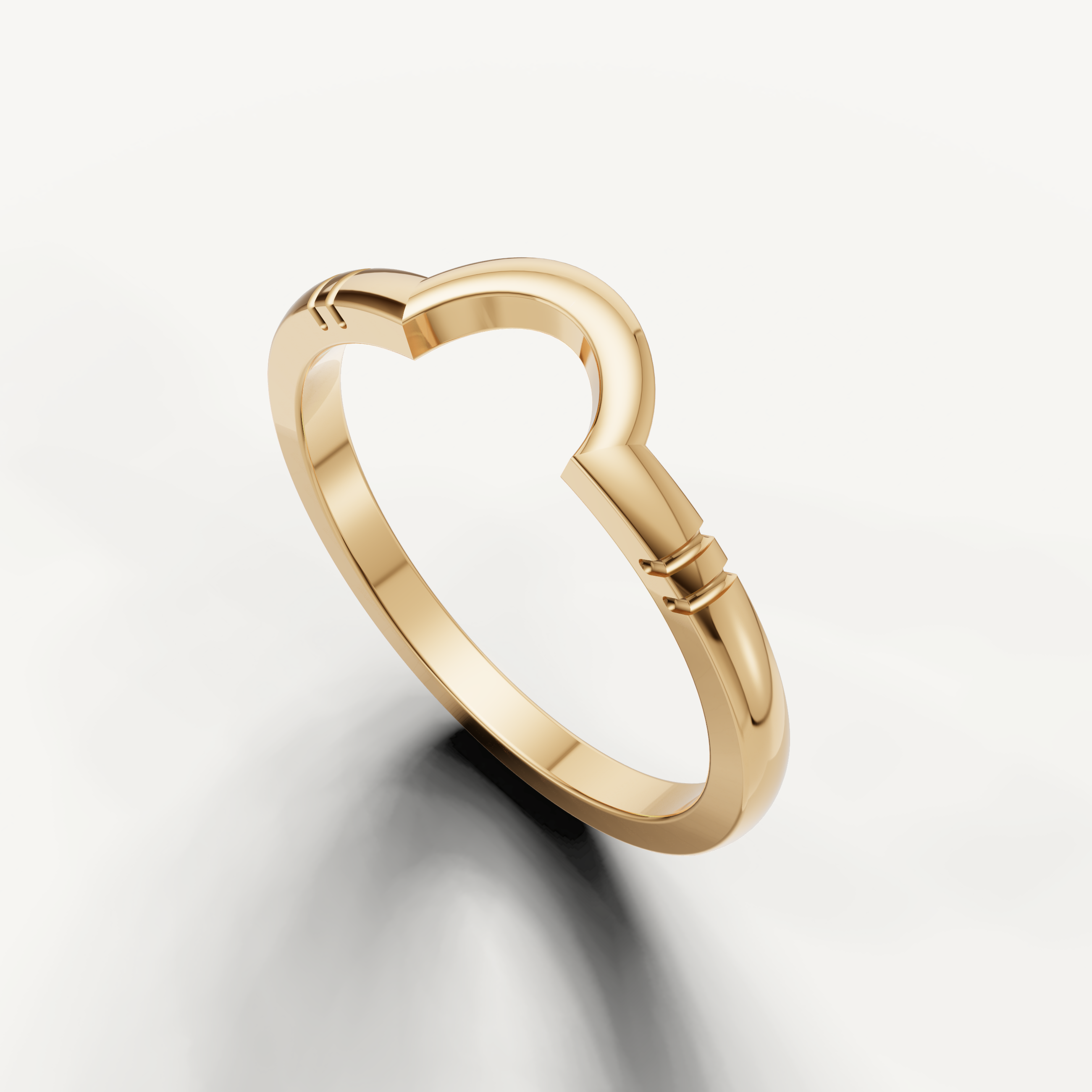 Yellow gold contemporary wedding band with polished finish and sleek open detail