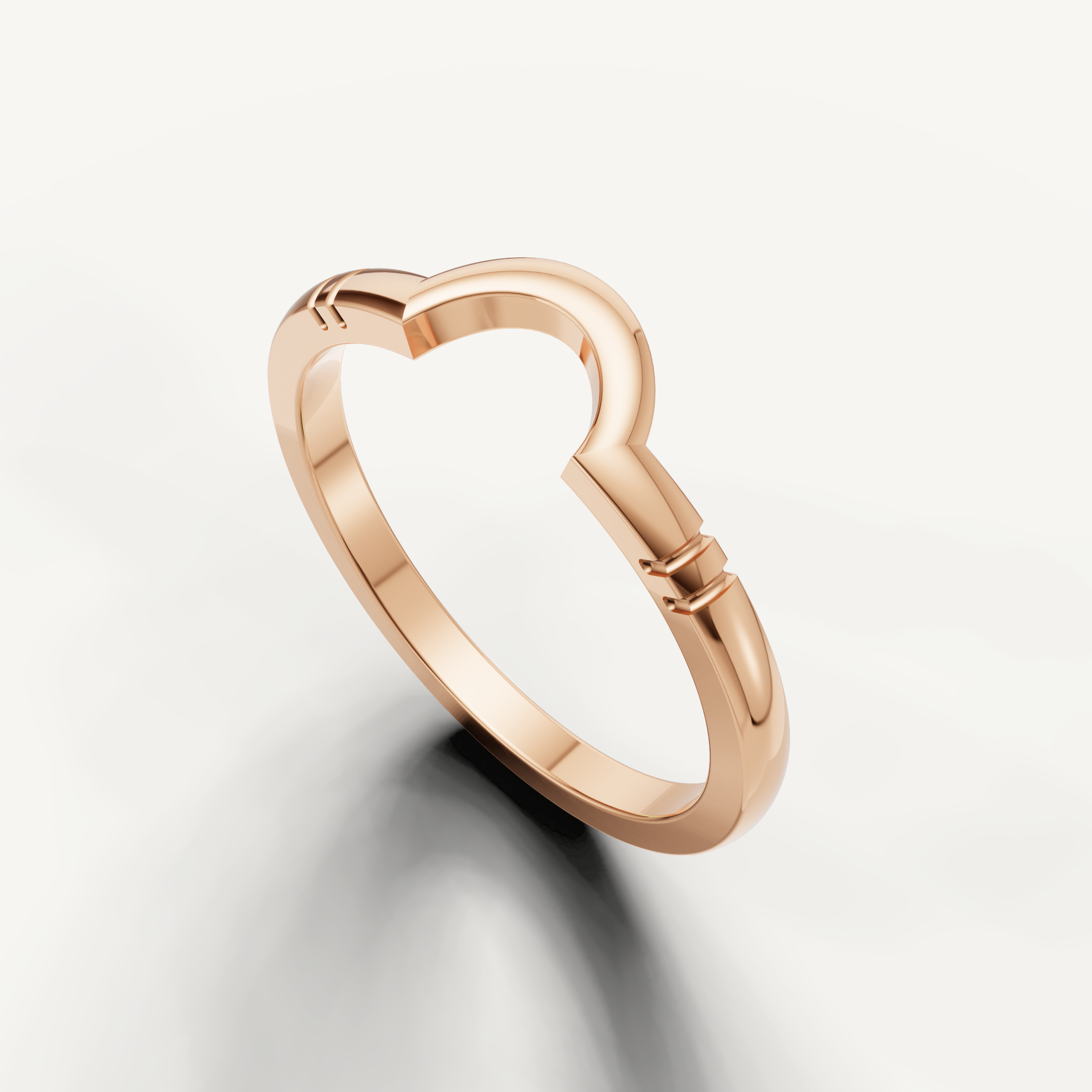Contemporary rose gold wedding band by Raul Diamonds with sleek open shape