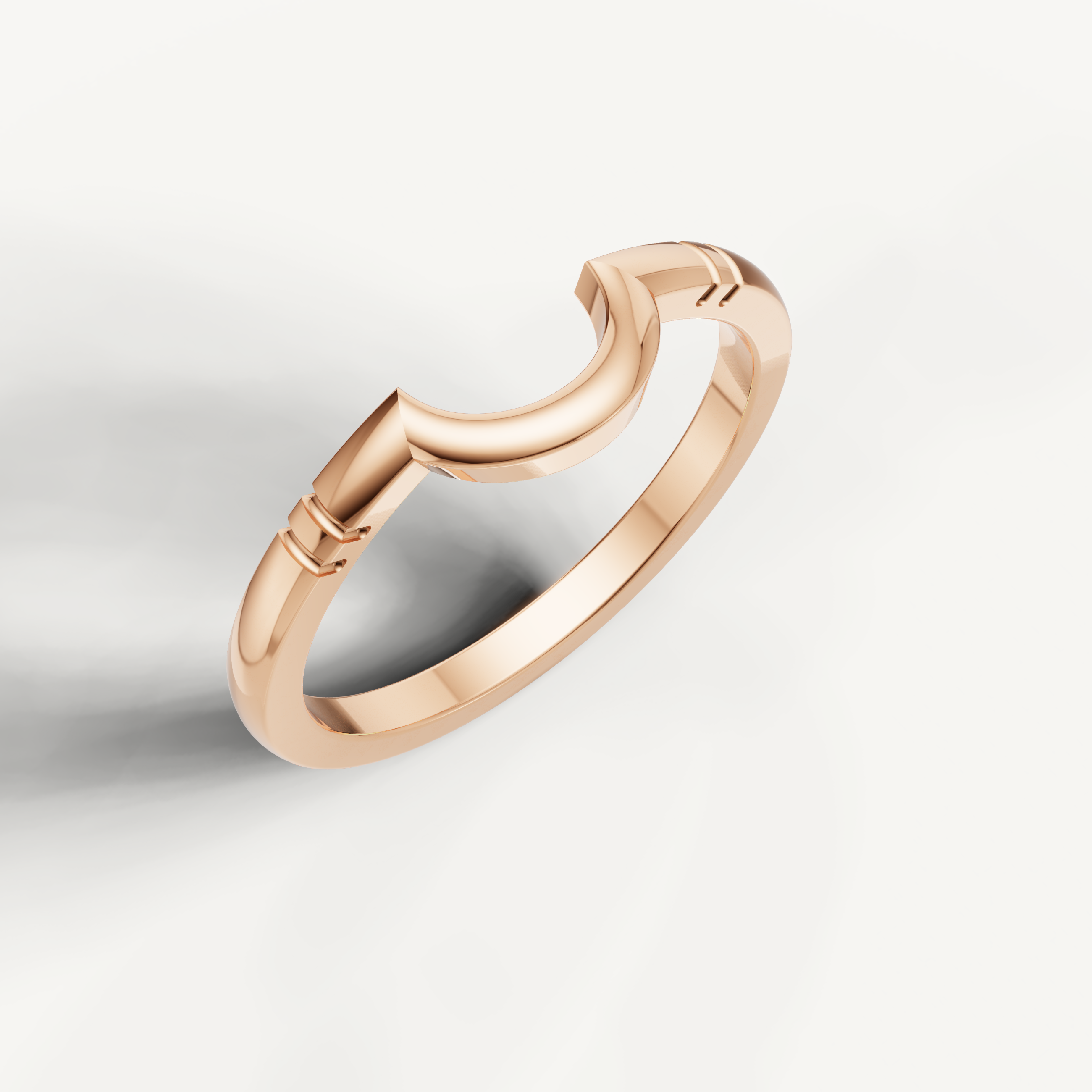Rose gold minimalist wedding band ring with polished curved center design