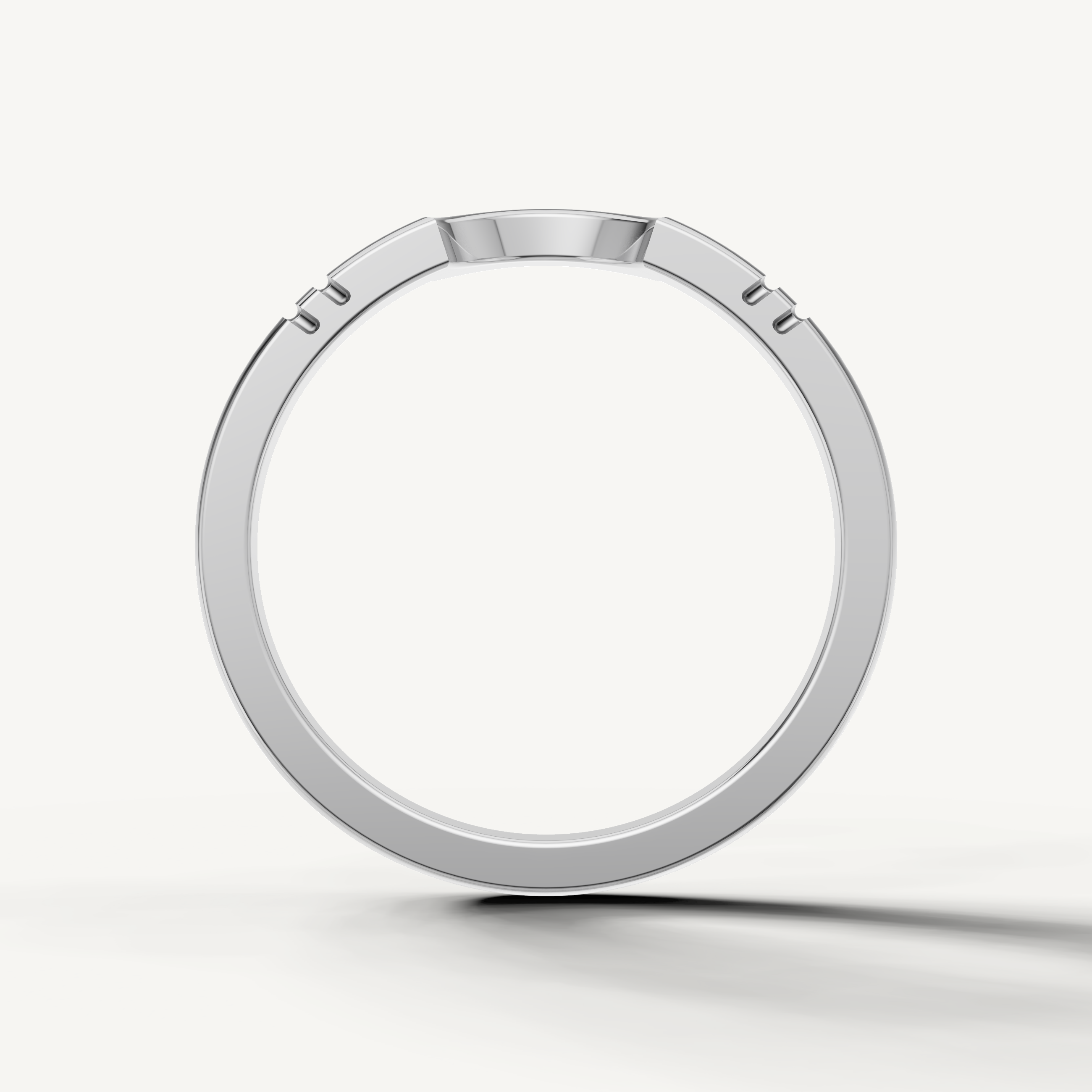 Modern white gold stackable wedding band with unique open circle design