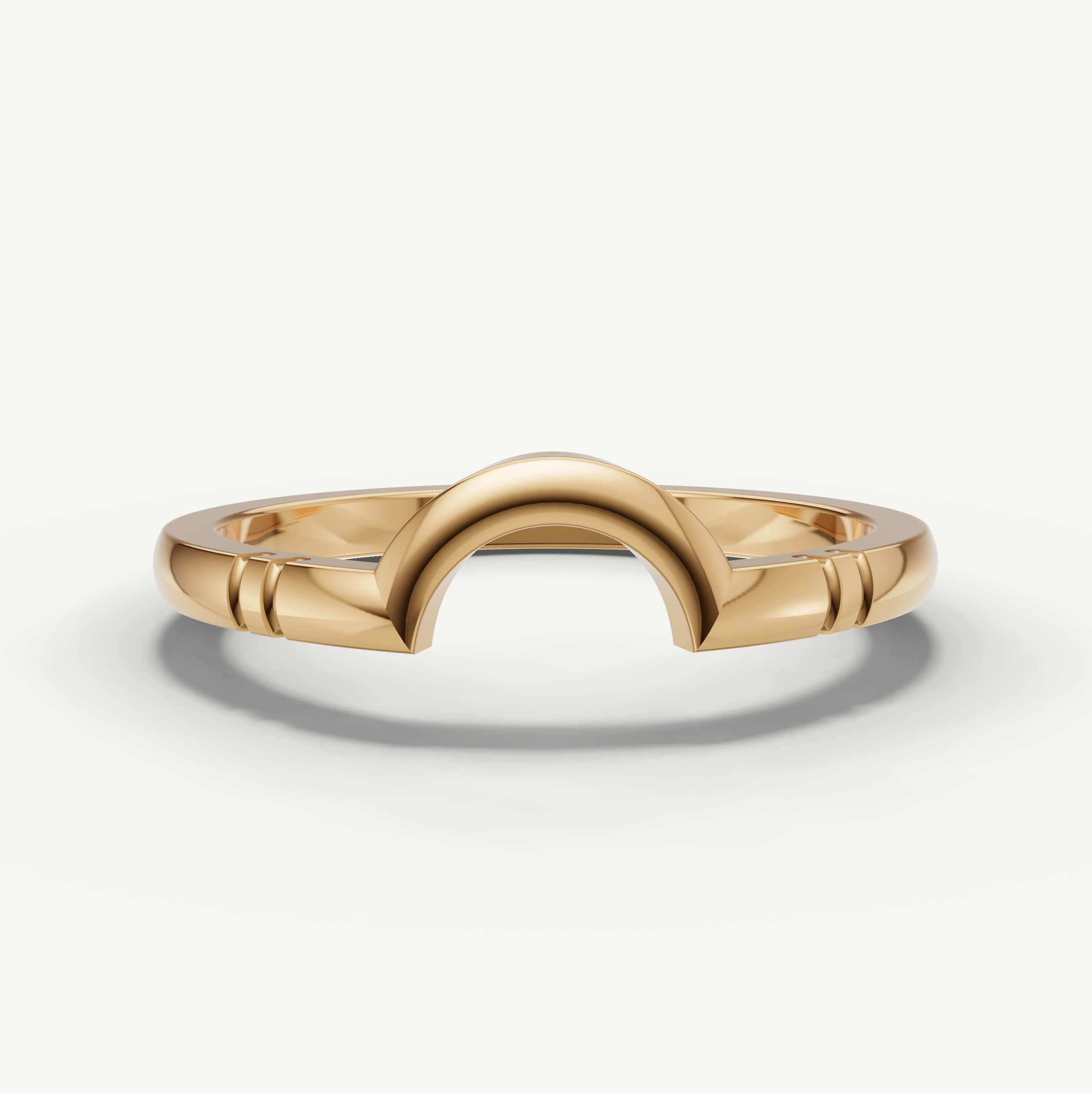 Elegant yellow gold geometric wedding band ring by Raul Diamonds for women