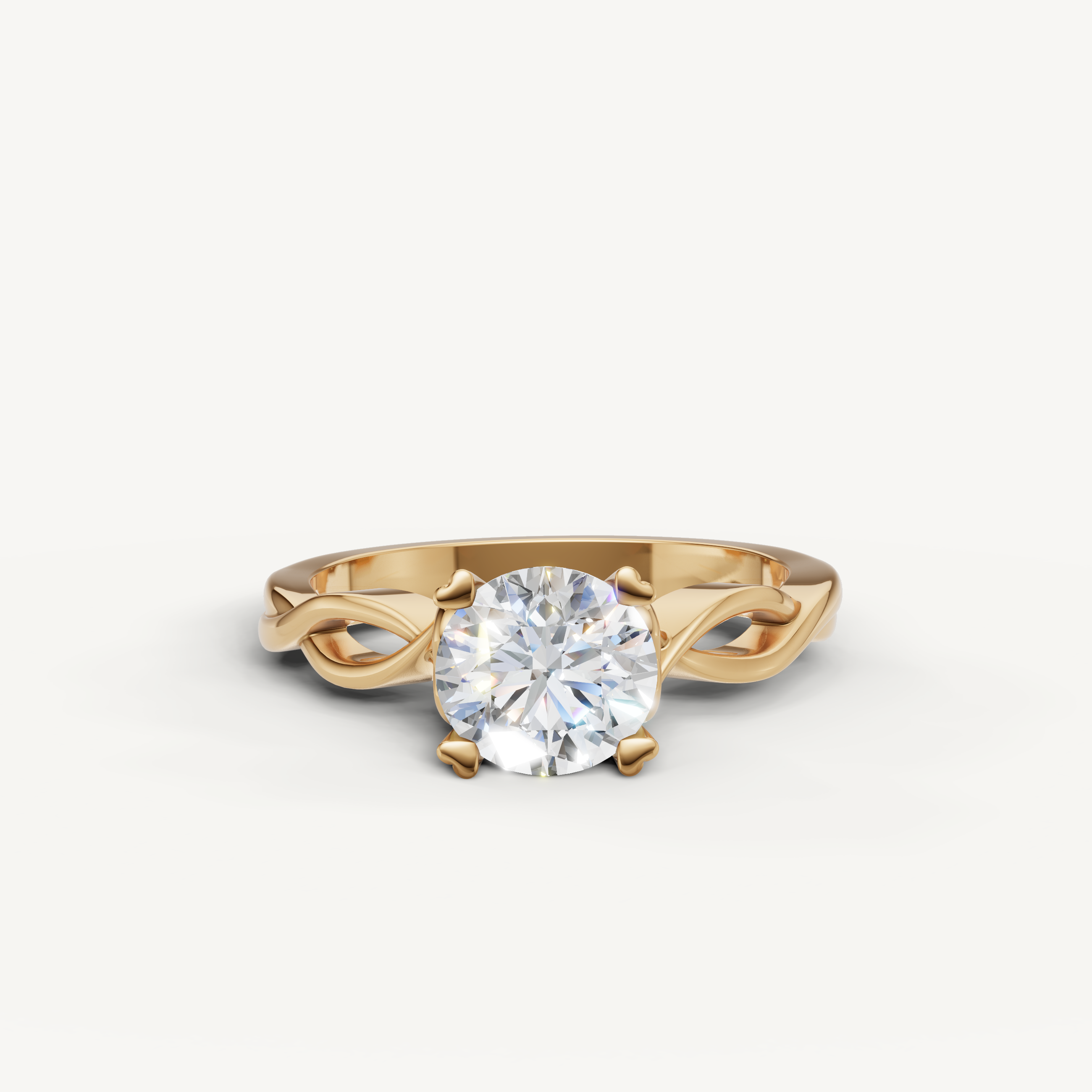Raul Diamonds emerald cut solitaire engagement ring in yellow gold with twisted band design.