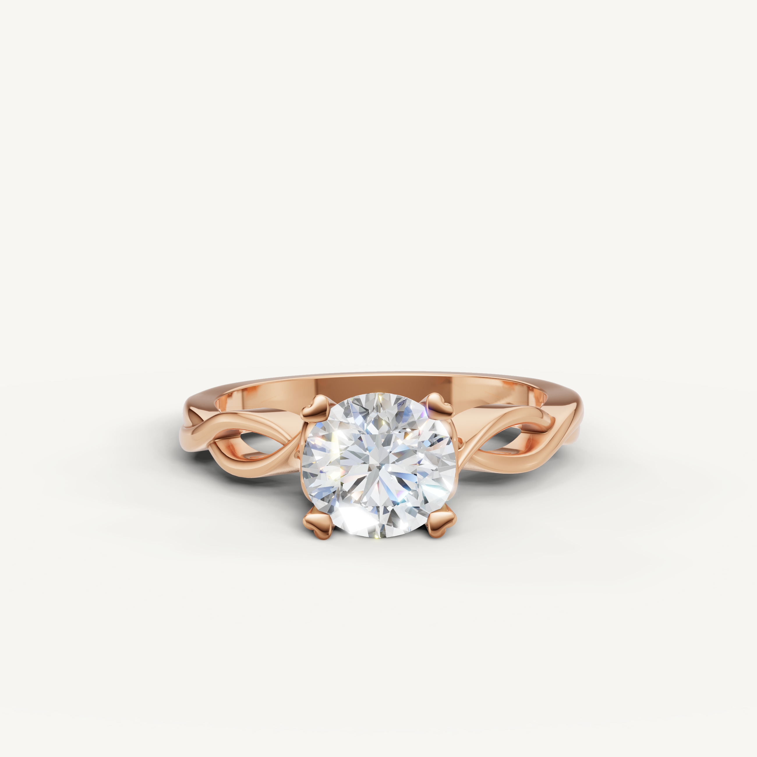 Raul Diamonds emerald cut engagement ring in rose gold with artistic twist band.