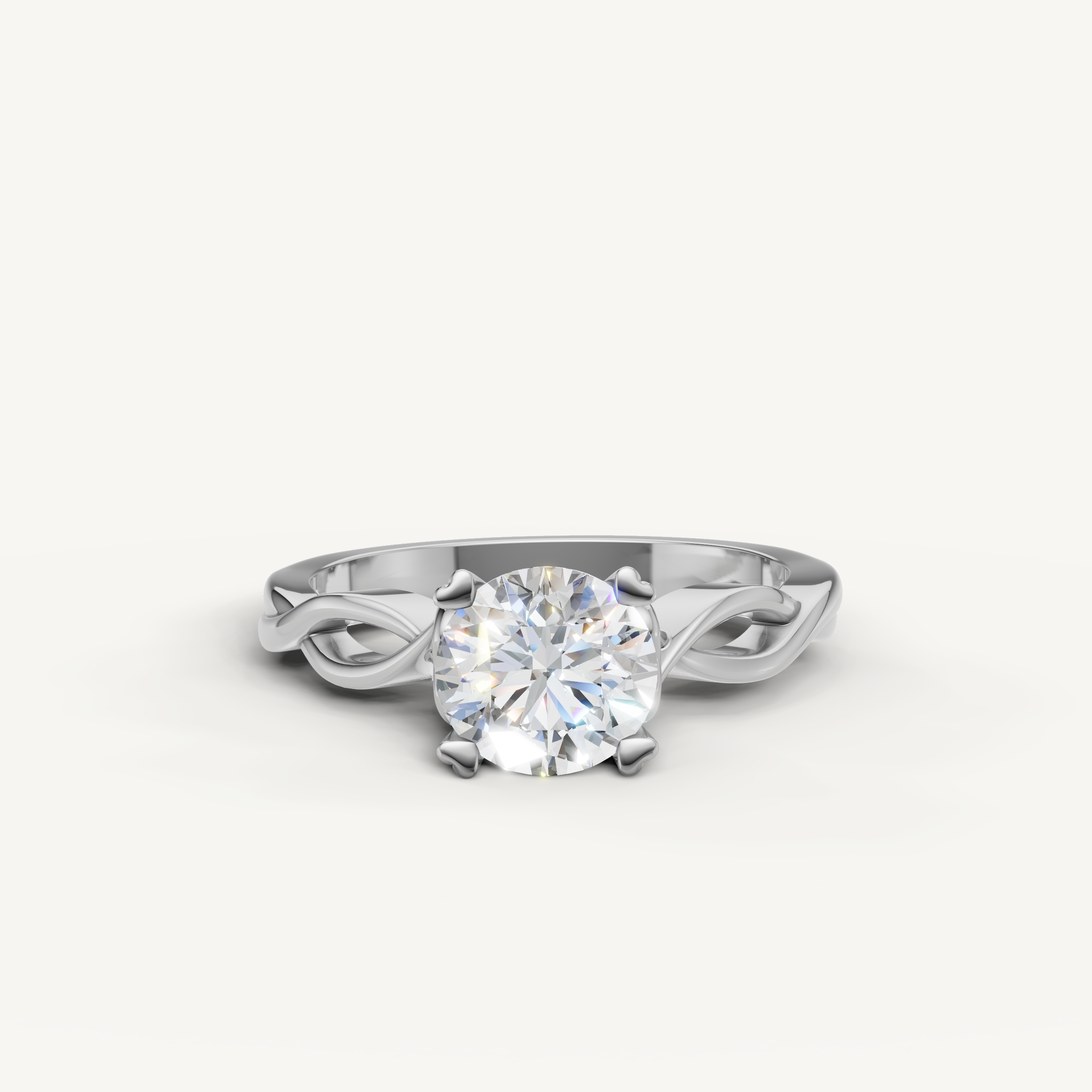 Raul Diamonds emerald cut solitaire engagement ring in white gold with twist band.