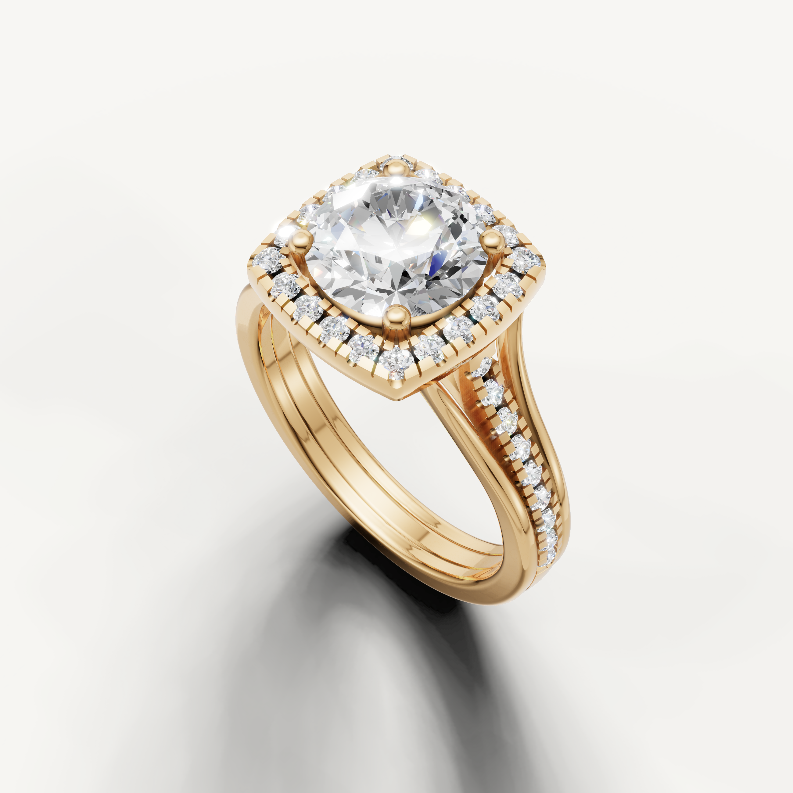 Raul Diamonds vintage inspired round halo engagement ring in yellow gold.