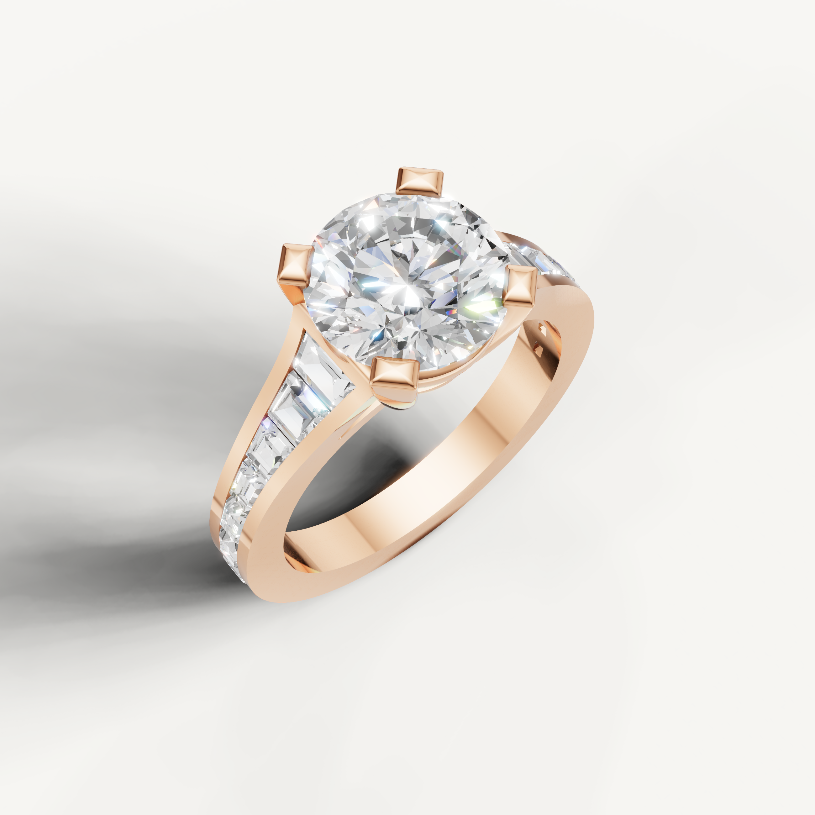 Rose Gold Round Cut Diamond Ring with Side Stones