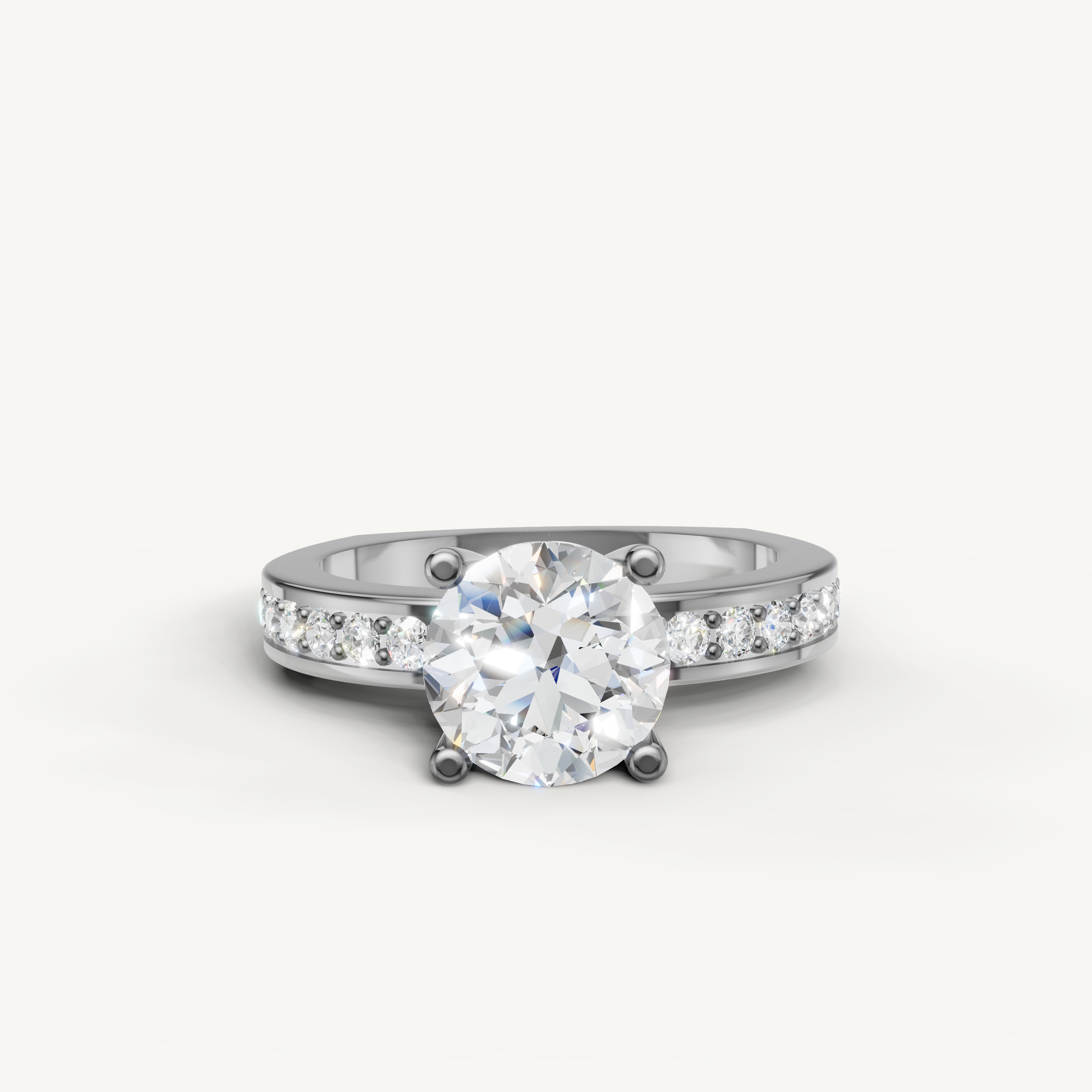Raul Diamonds white gold round diamond engagement ring with pavé accents