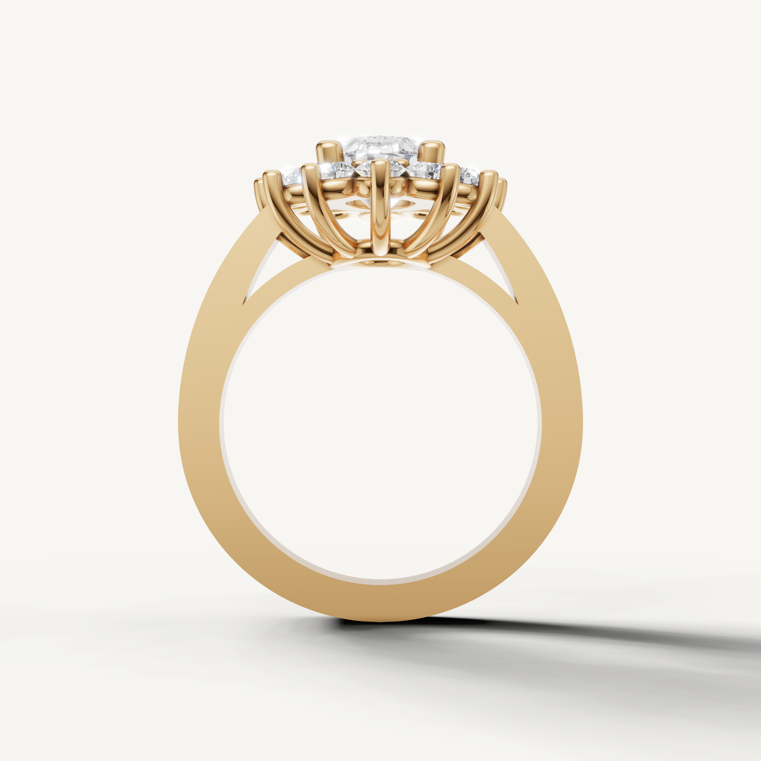 Yellow gold oval diamond ring with sparkling pavé band by Raul Diamonds