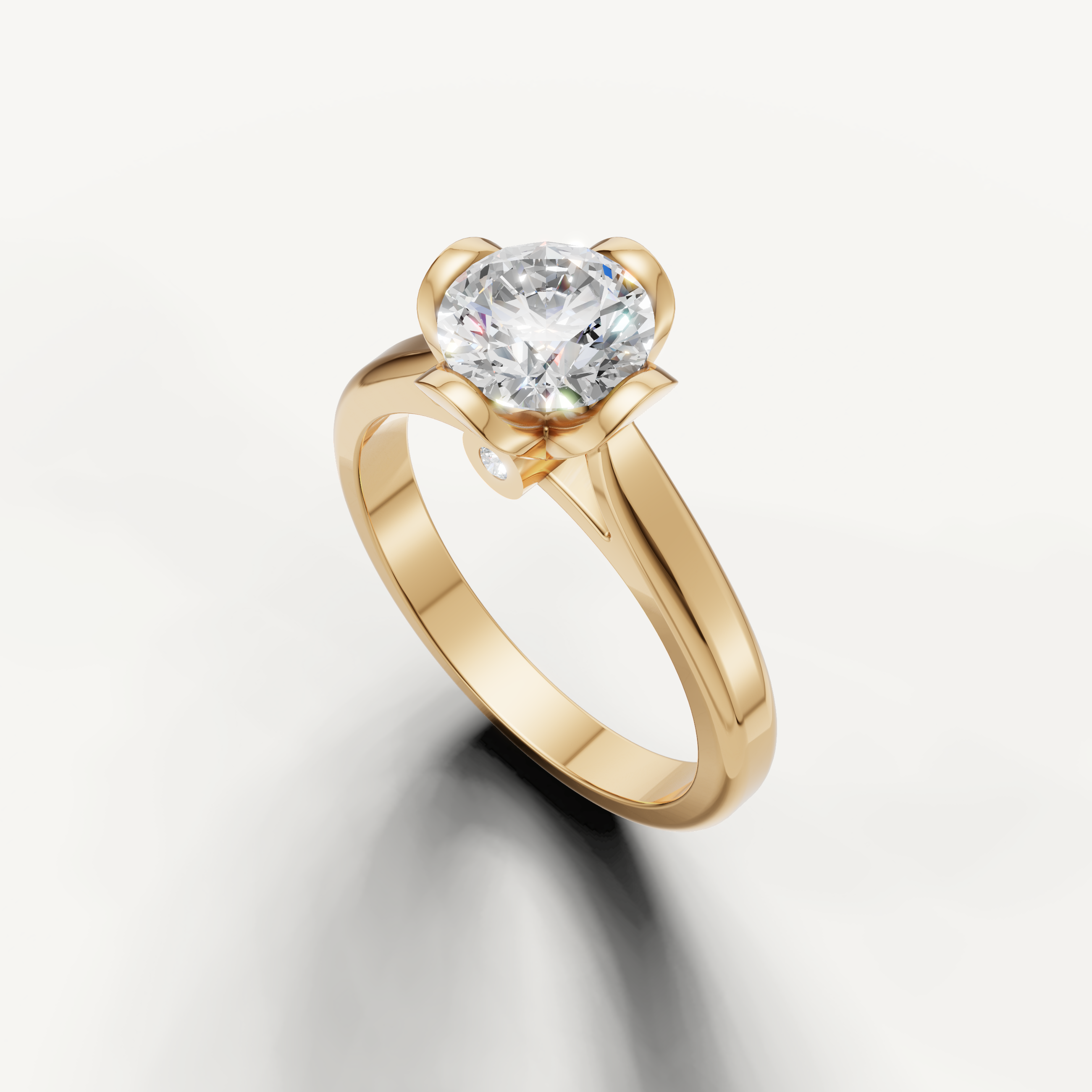 Elegant yellow gold round diamond ring with modern bezel style setting