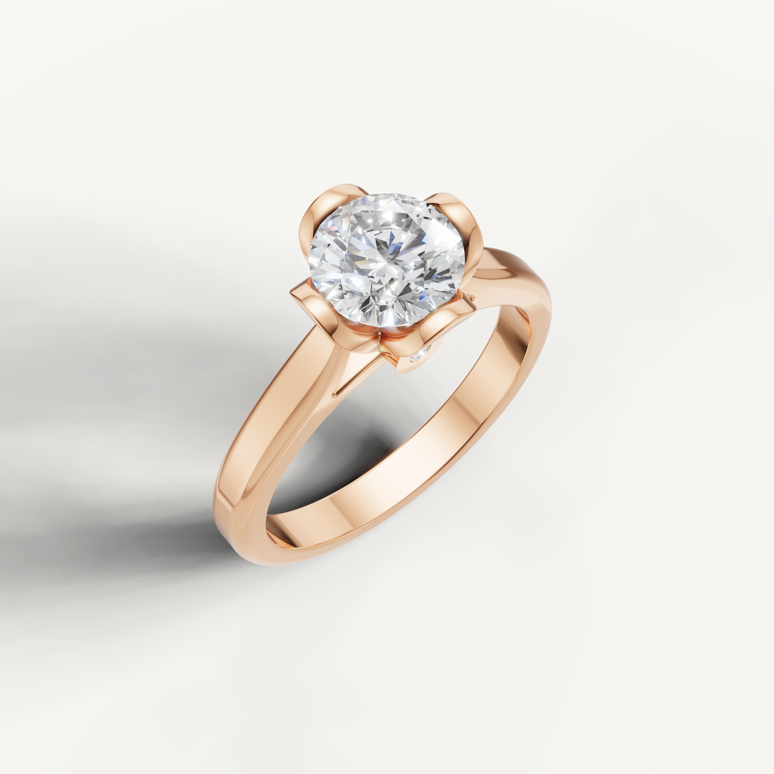 Rose gold round cut diamond ring with sleek modern setting