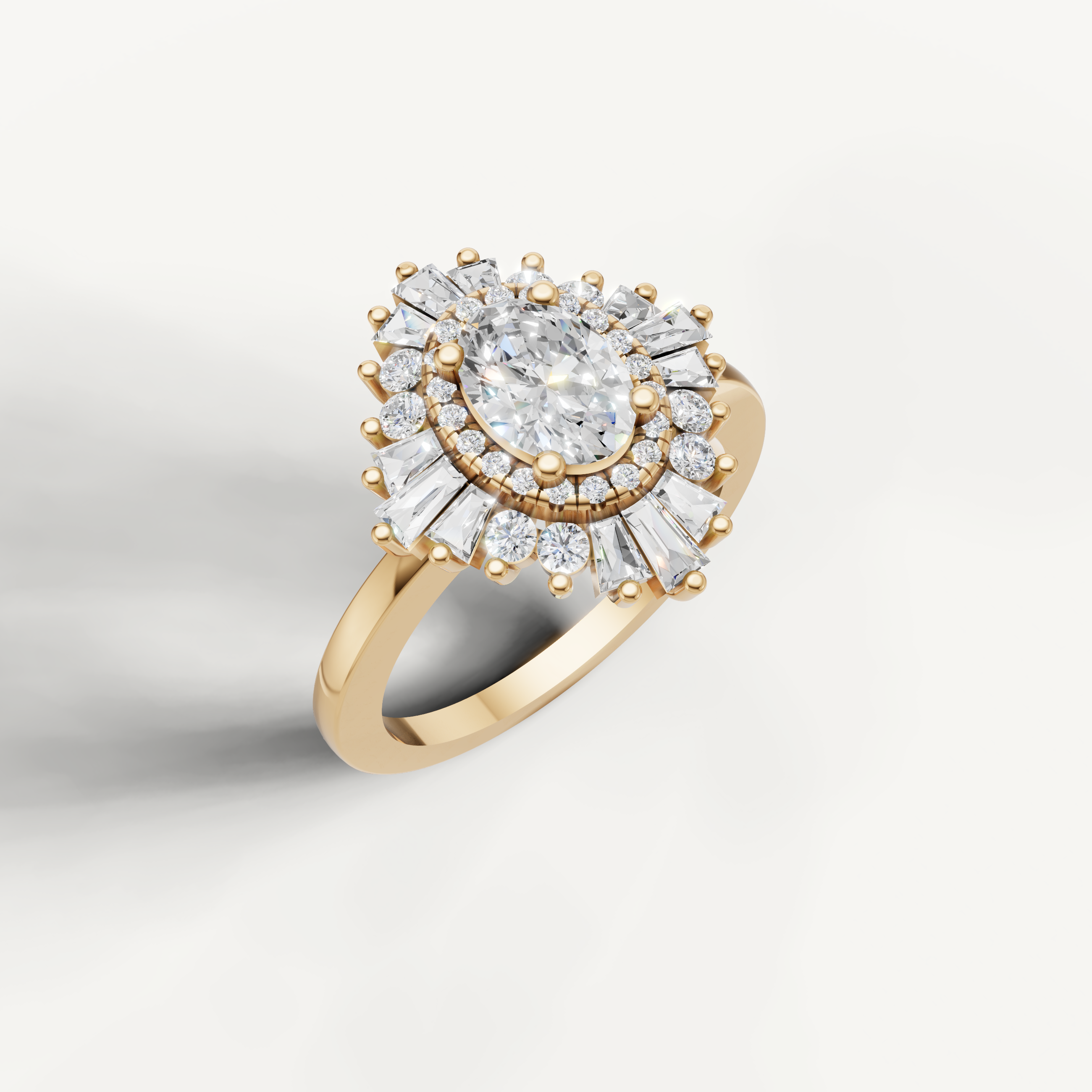 Oval cut diamond statement ring in yellow gold by Raul Diamonds