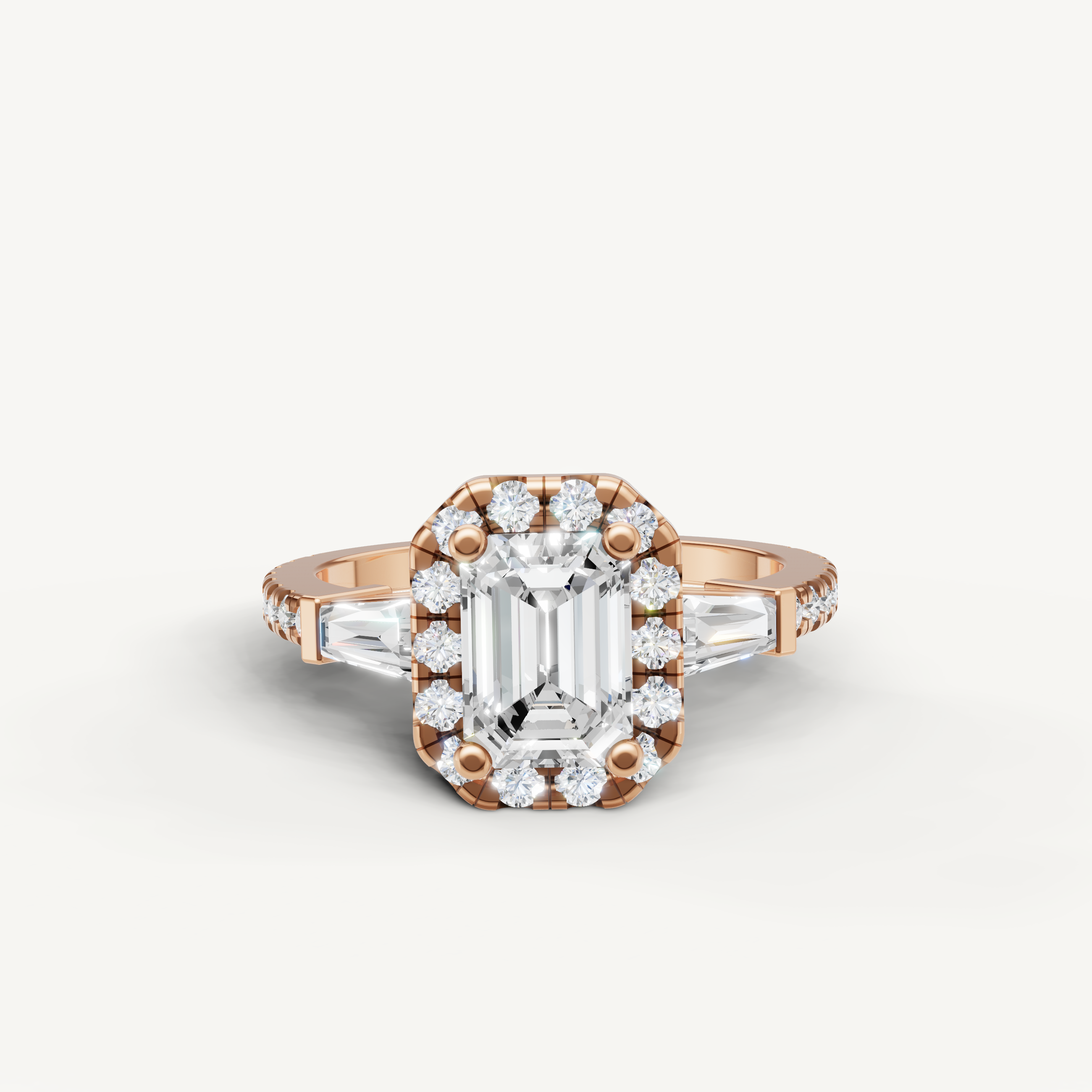 Handmade Emerald Cut Halo Engagement Ring in Yellow Gold by Raul Diamonds