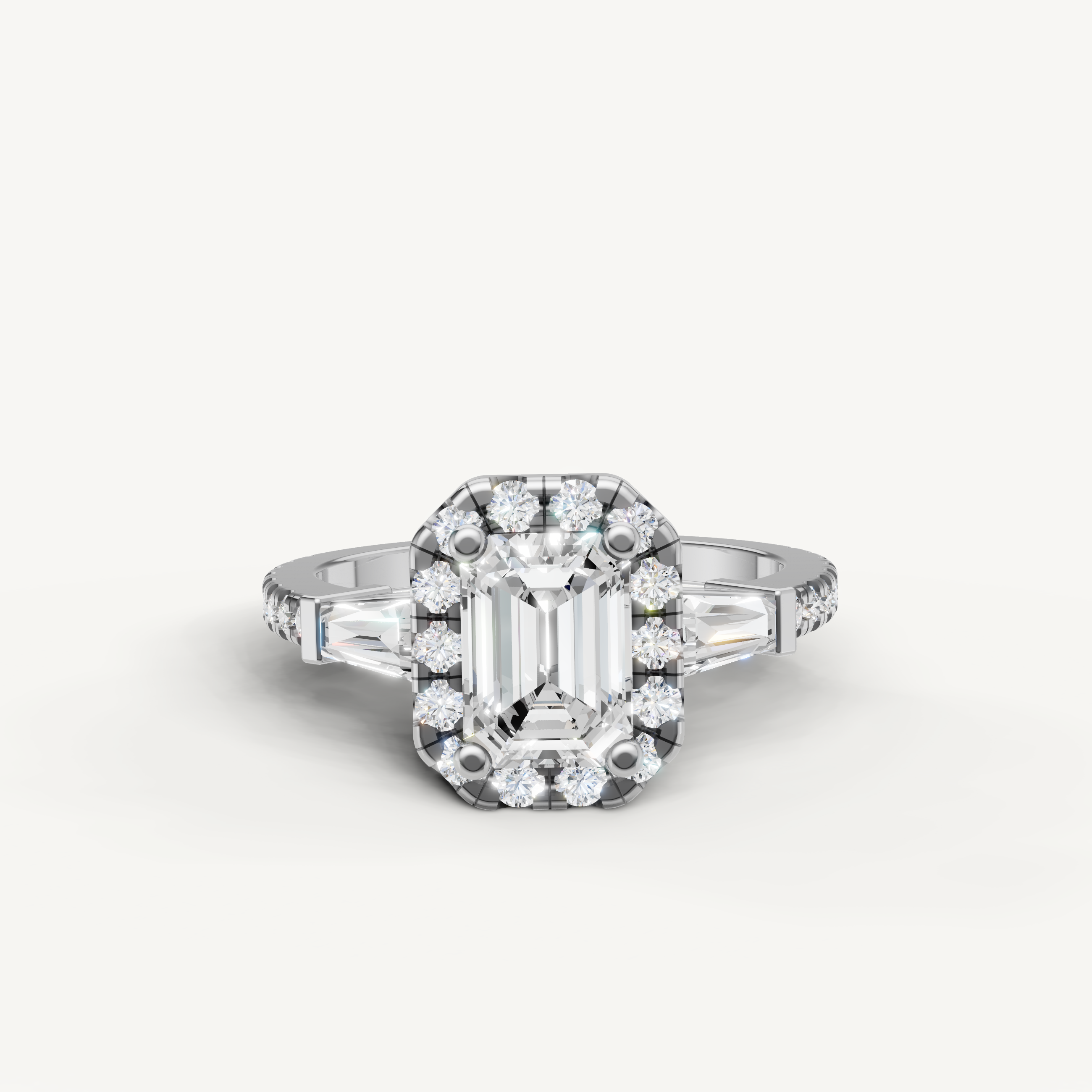 Raul Diamonds Emerald Cut Diamond Halo Ring in White Gold