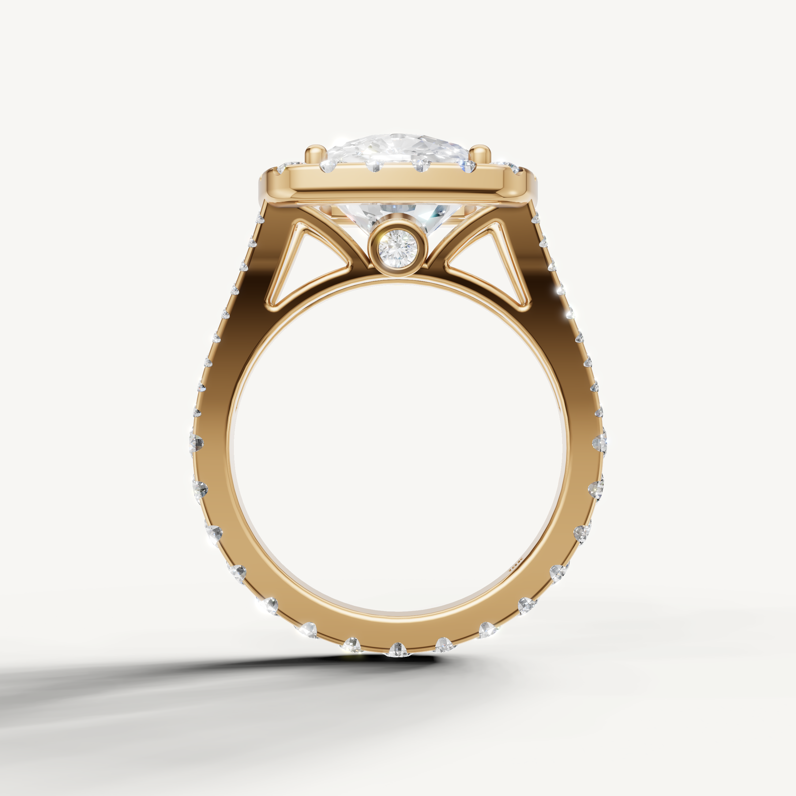 Elegant Cushion Halo Diamond Ring with Pavé Band – Raul Diamonds