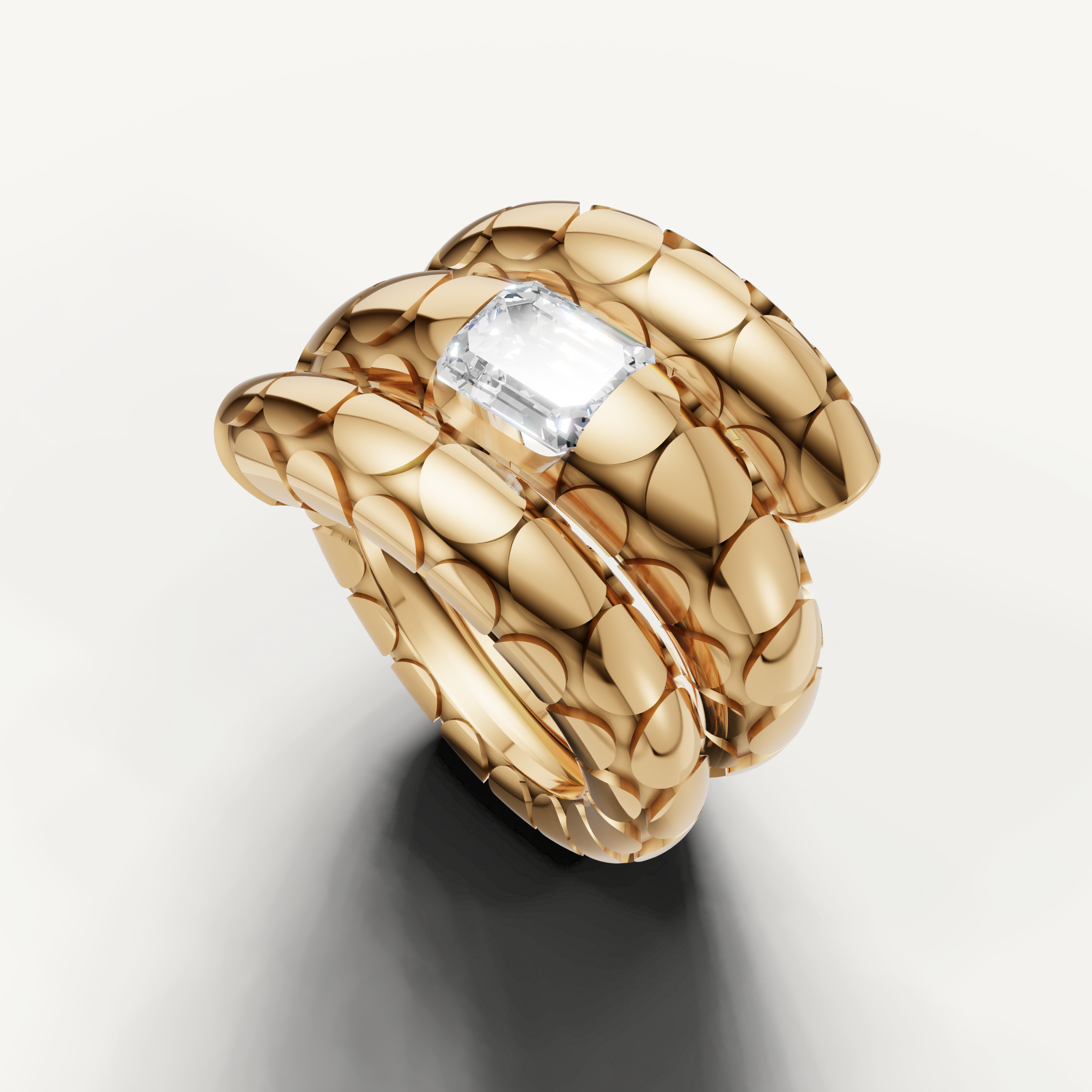 Luxury Emerald Cut Diamond Statement Ring in Yellow Gold