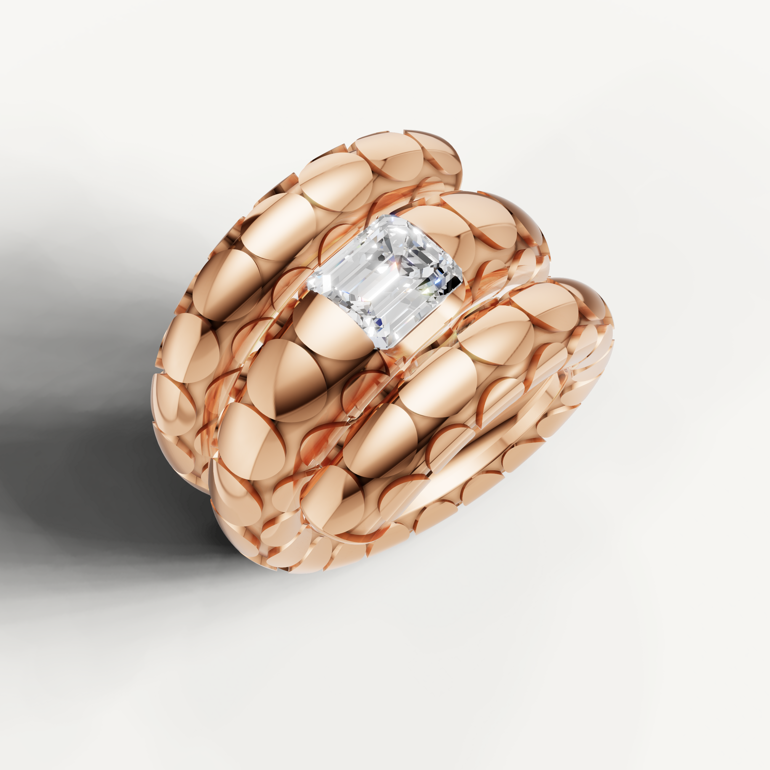 Contemporary Yellow Gold Wrap Ring with Emerald Cut Diamond
