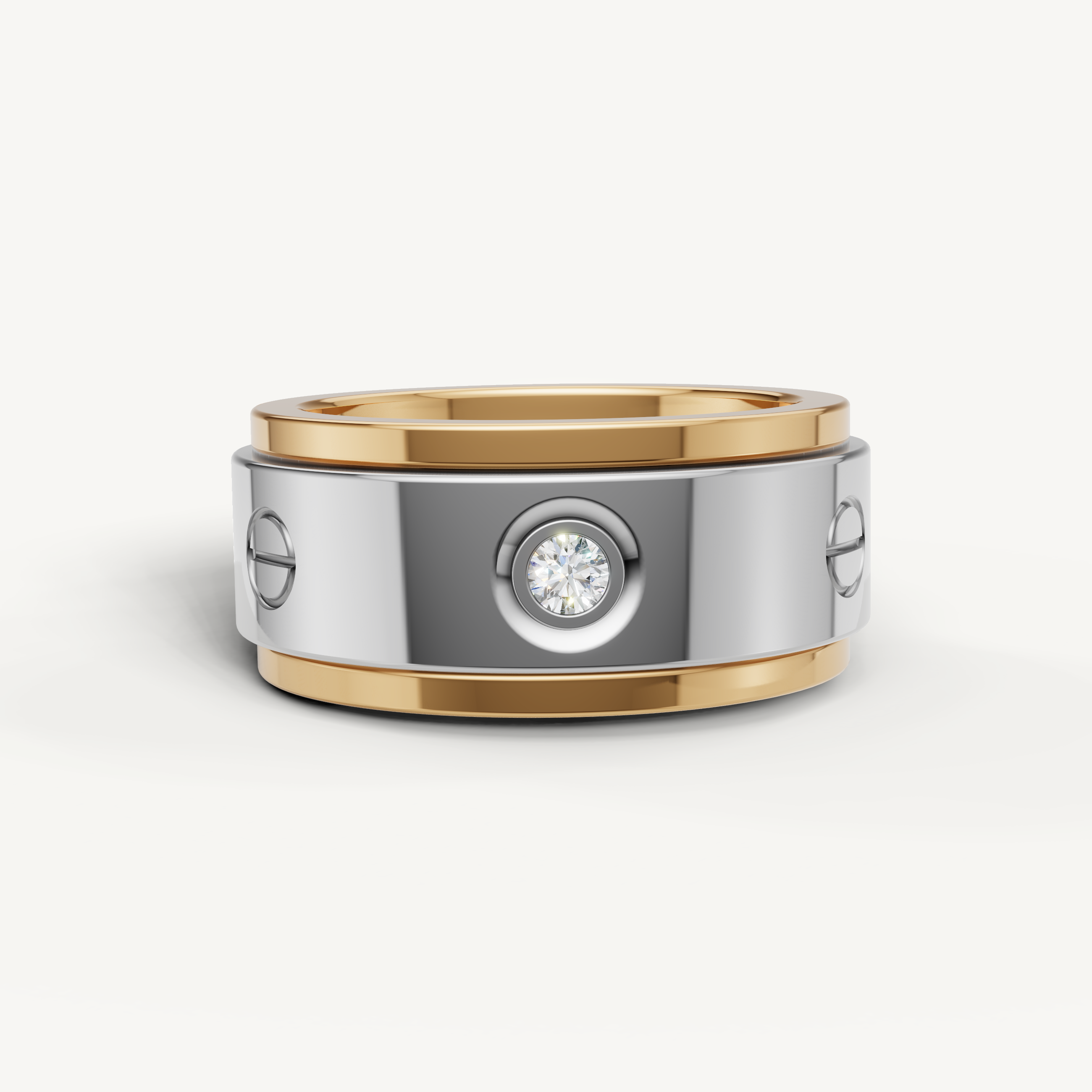 Raul Diamonds yellow gold two tone diamond wedding band with modern screw detail