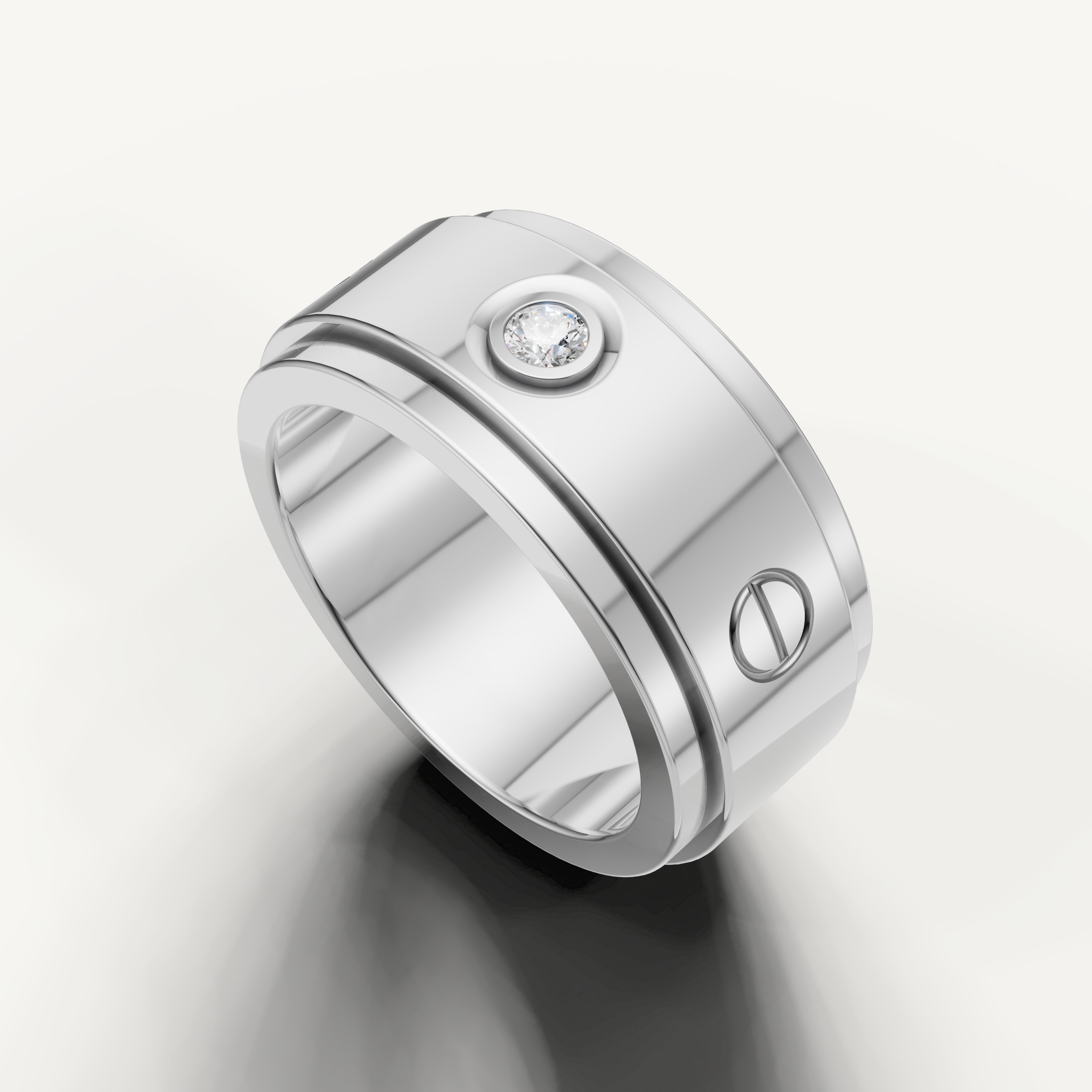 Contemporary white gold wedding band with screw motif by Raul Diamonds