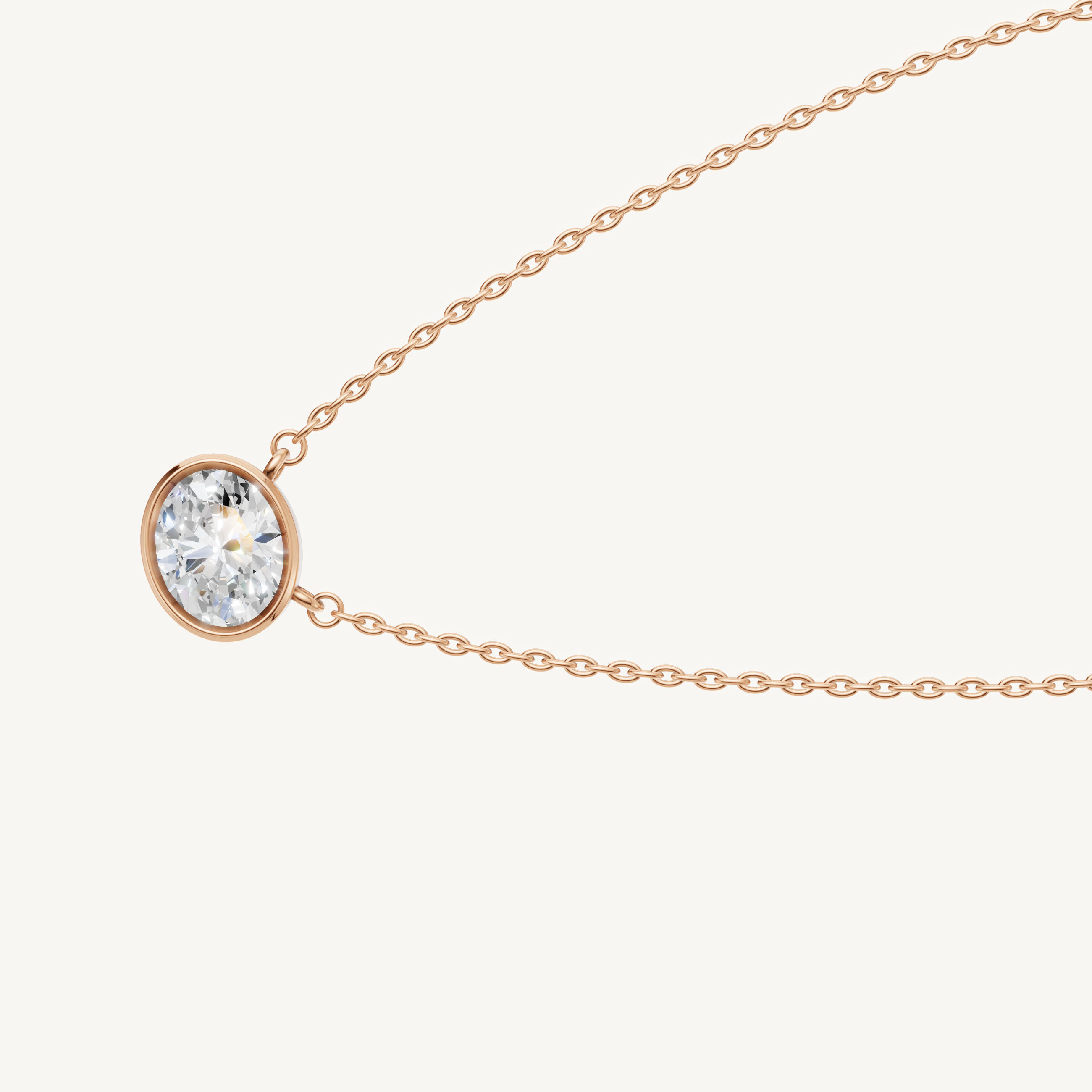 Dainty Oval Bezel Set Lab Grown Diamond Pendant Necklace in 14K Rose Gold