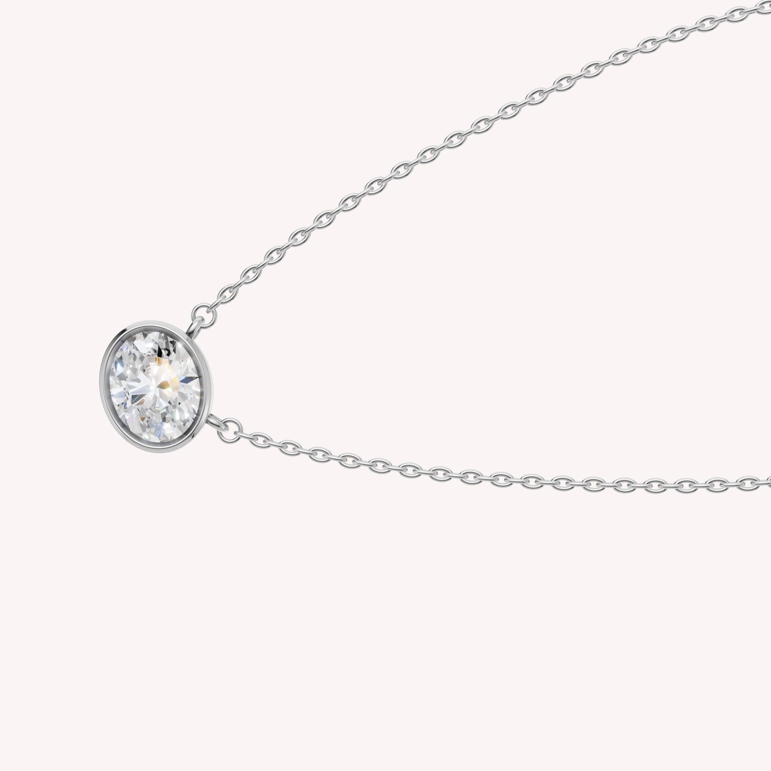 Dainty Oval Bezel Set Lab Grown Diamond Pendant Necklace in 14K White Gold