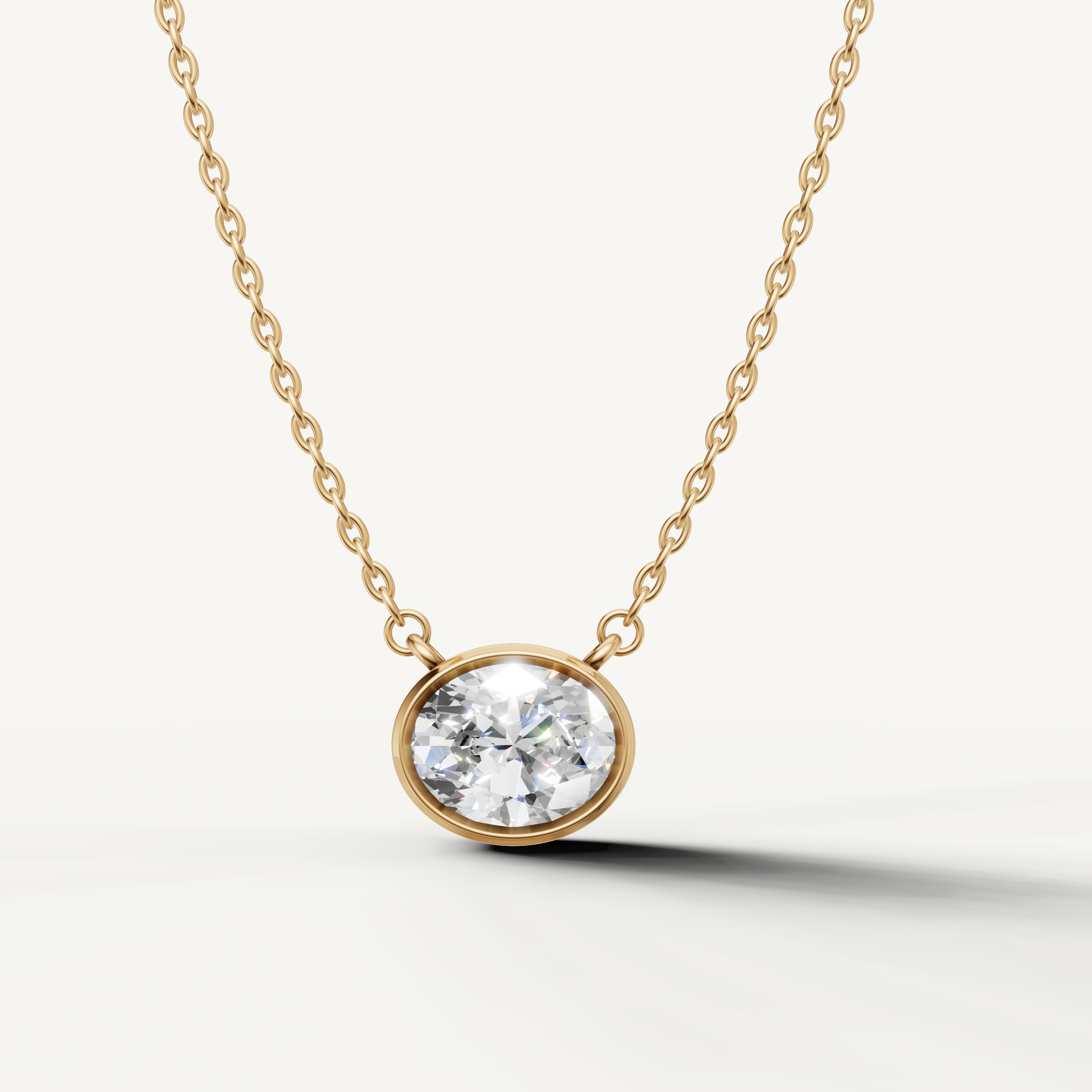 Raul Diamonds Oval Cut Lab Grown Diamond Bezel Pendant Necklace in 14K Yellow Gold