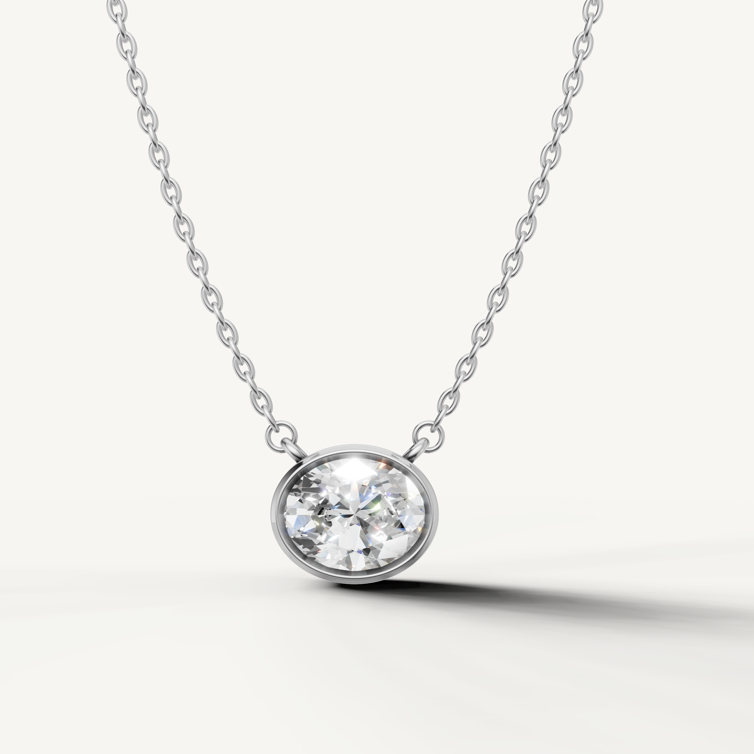 Raul Diamonds Oval Cut Lab Grown Diamond Bezel Pendant Necklace in 14K White Gold