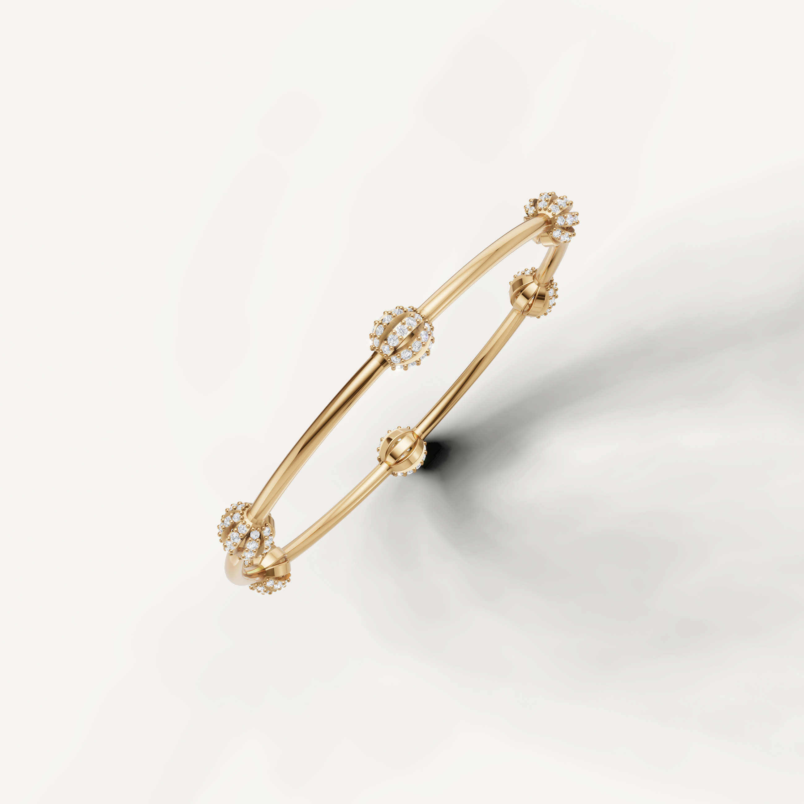Luxury yellow gold diamond cuff bracelet with modern floral inspired design