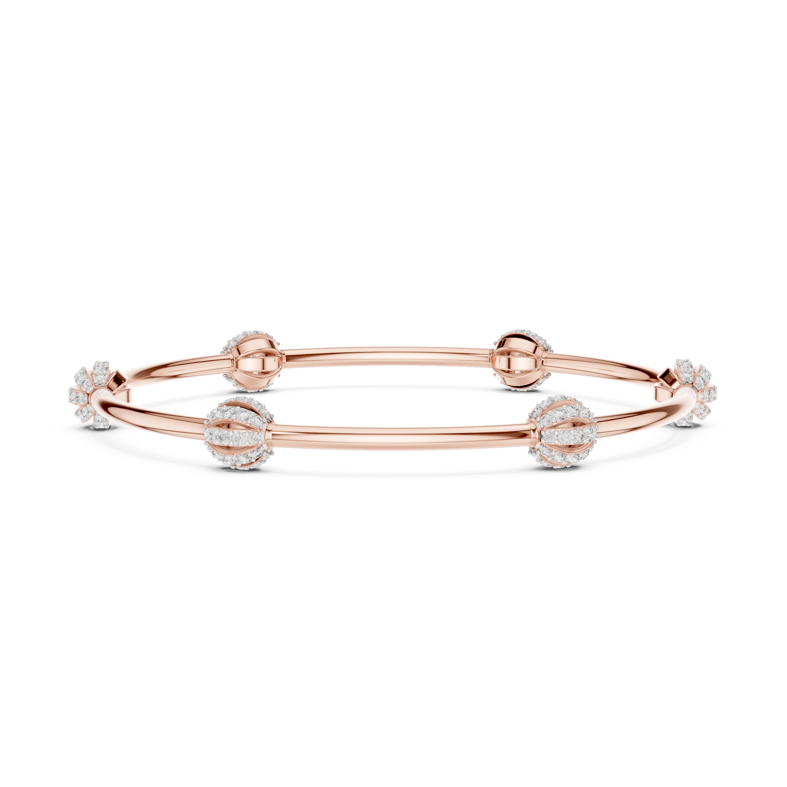 14K Gold Floating Diamond Station Bangle | Lab Grown Diamond Bracelet