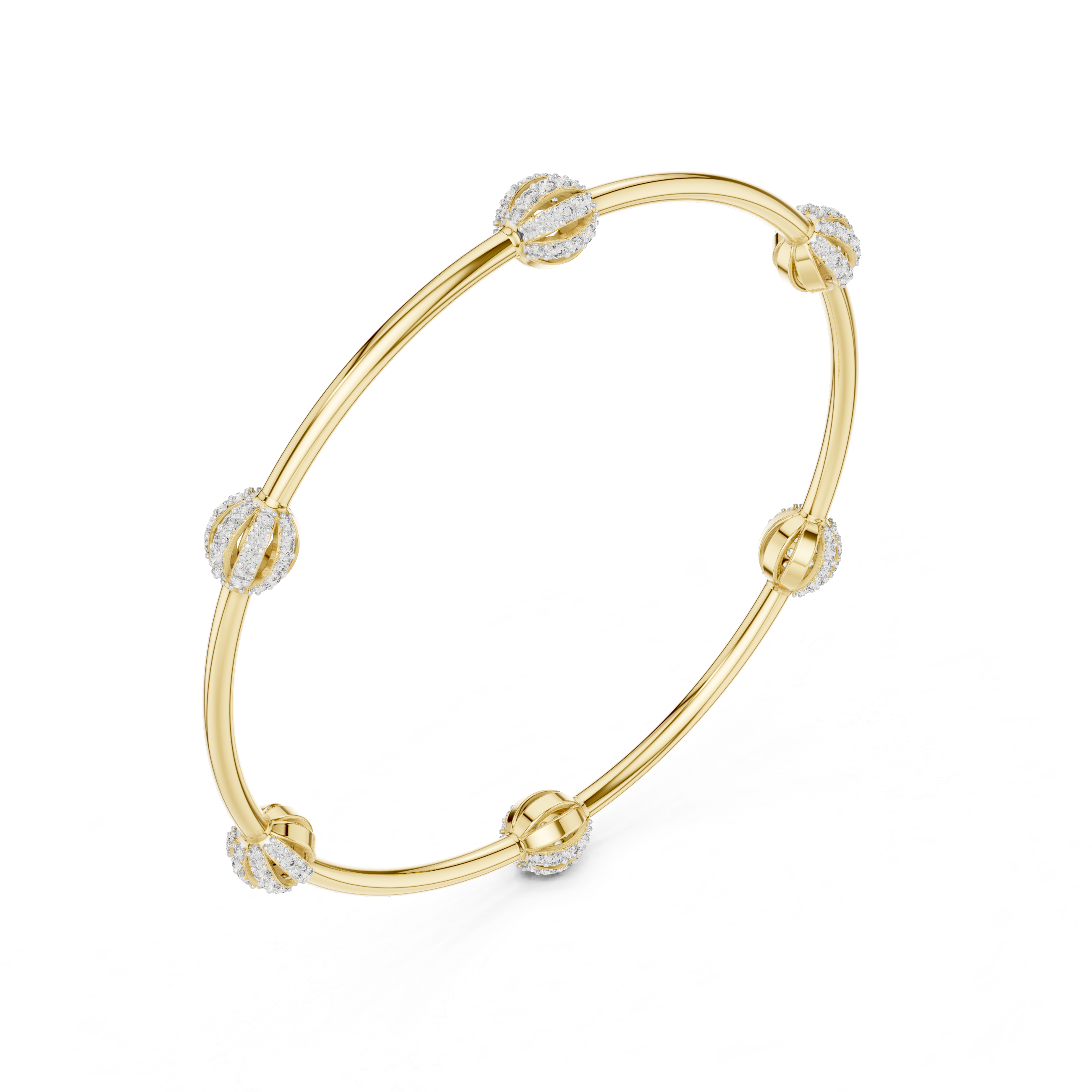 14K Gold Floating Diamond Station Bangle | Lab Grown Diamond Bracelet