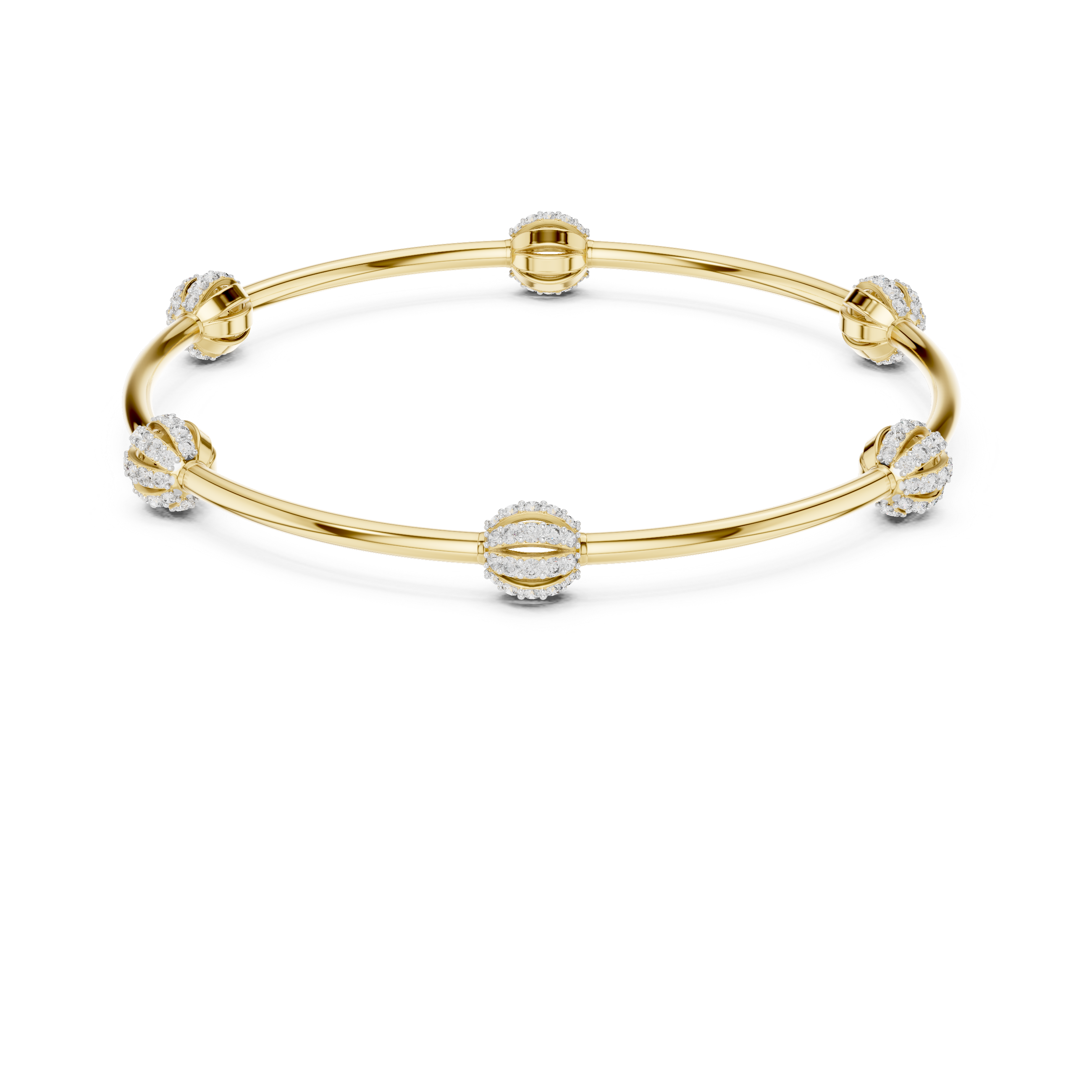 14K Gold Floating Diamond Station Bangle | Lab Grown Diamond Bracelet
