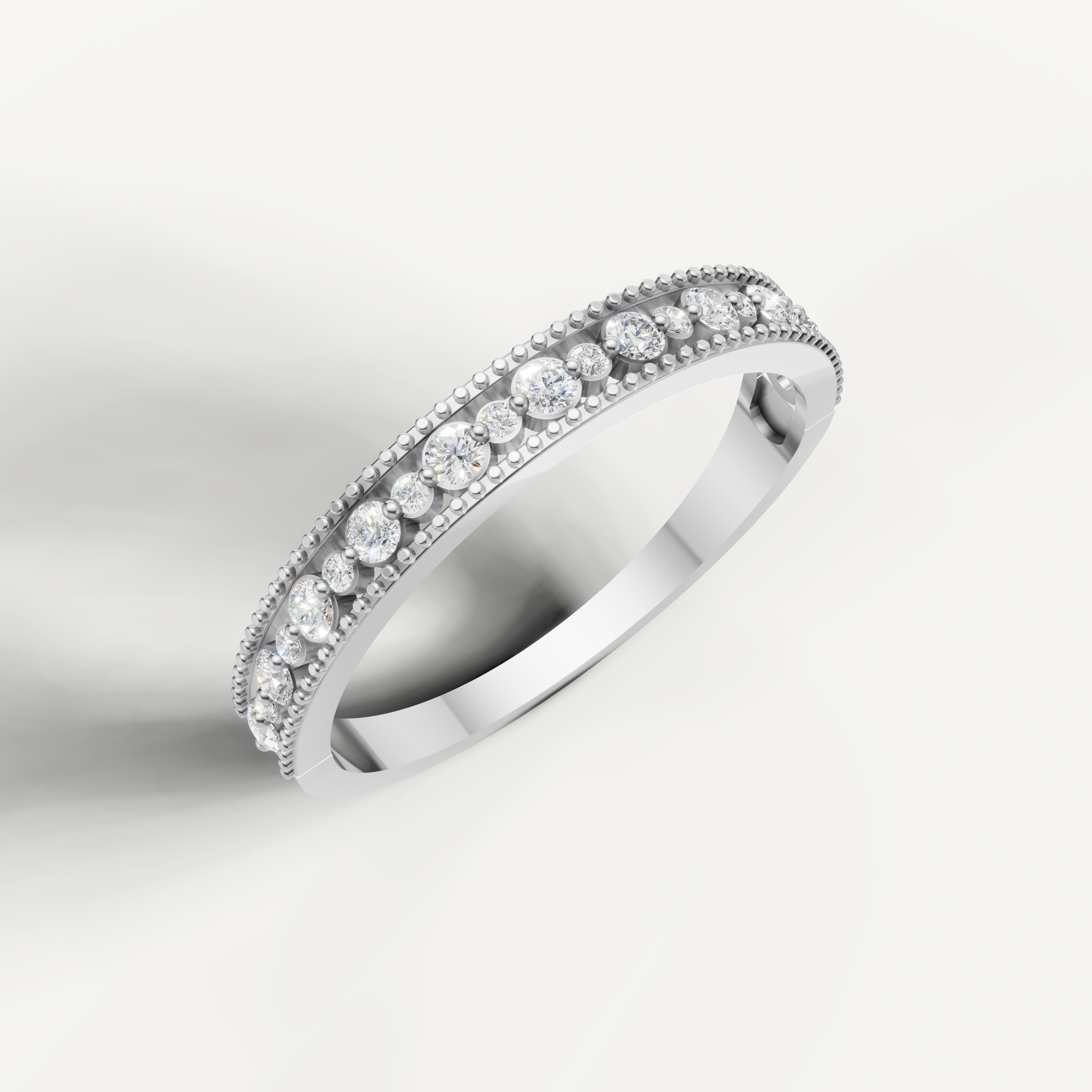 Raul Diamonds white gold vintage diamond wedding band with brilliant round diamonds and milgrain edges