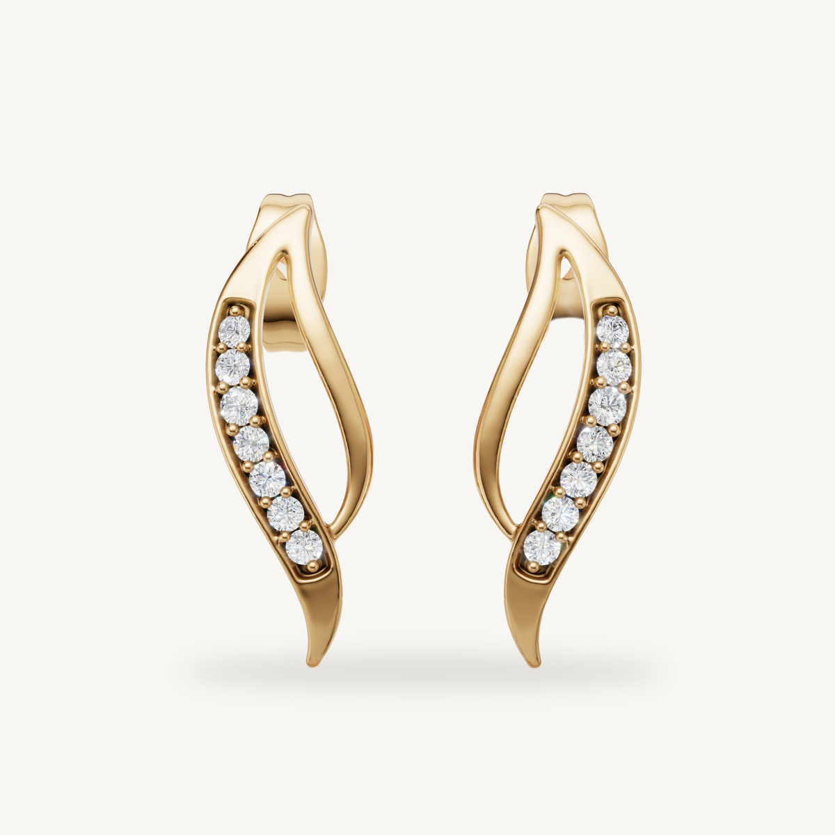 Raul Diamonds yellow gold curved diamond stud earrings with modern elegant design