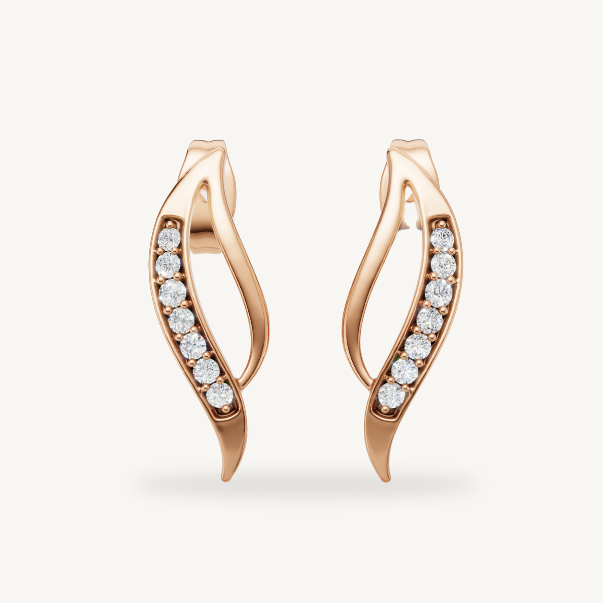 Raul Diamonds rose gold curved diamond stud earrings with elegant modern detailing