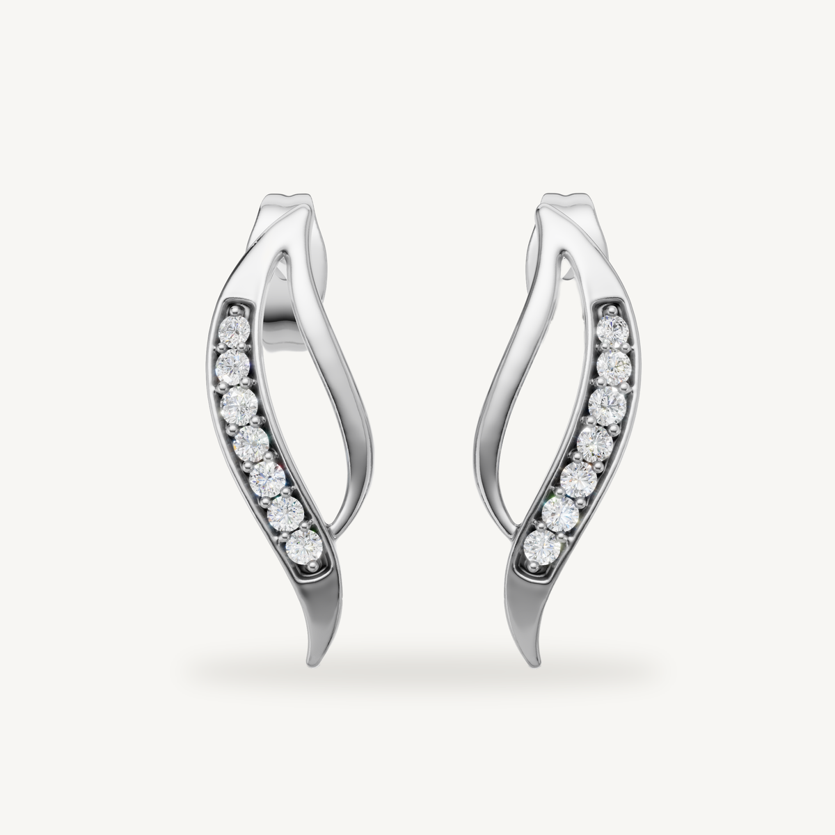 Raul Diamonds white gold curved diamond stud earrings with timeless elegant sparkle