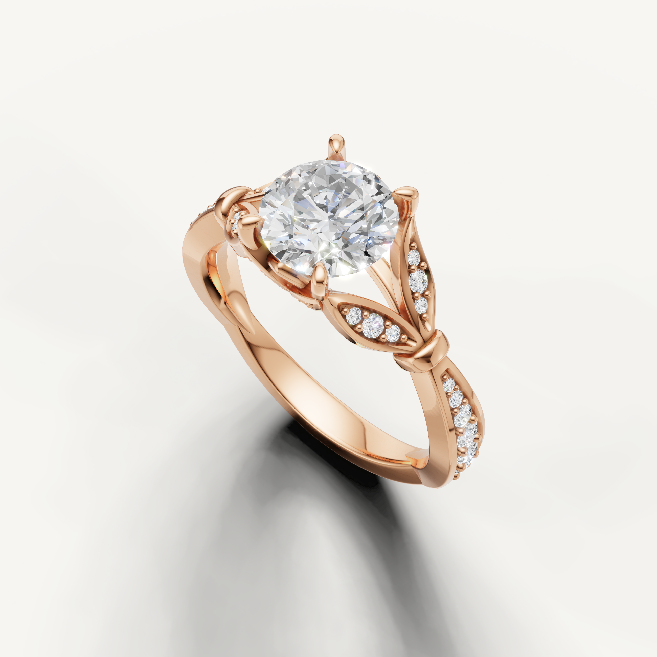 vintage inspired round diamond engagement ring with intricate filigree detailing rose gold