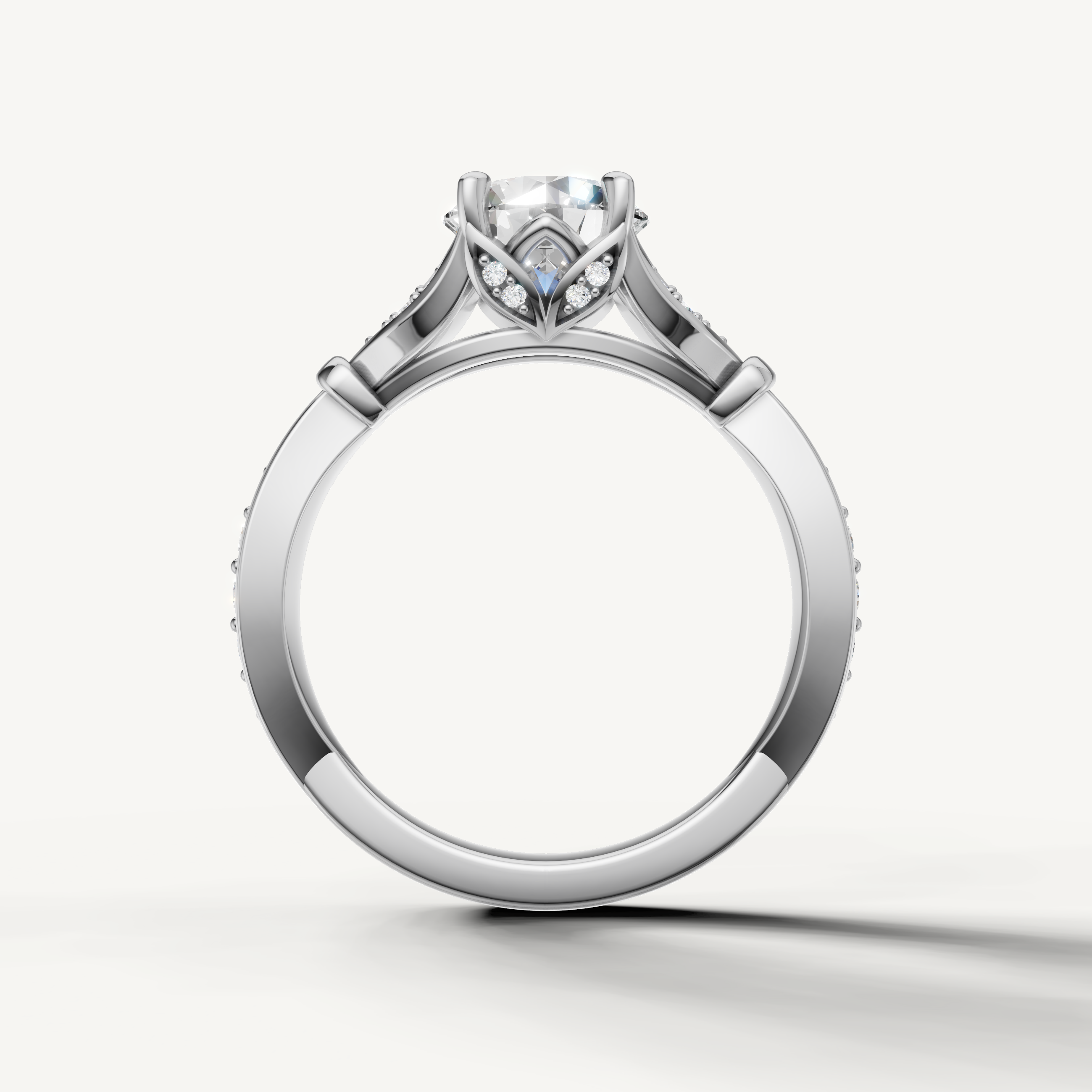 14K white gold round engagement ring featuring a brilliant lab grown diamond center stone by Raul Diamonds