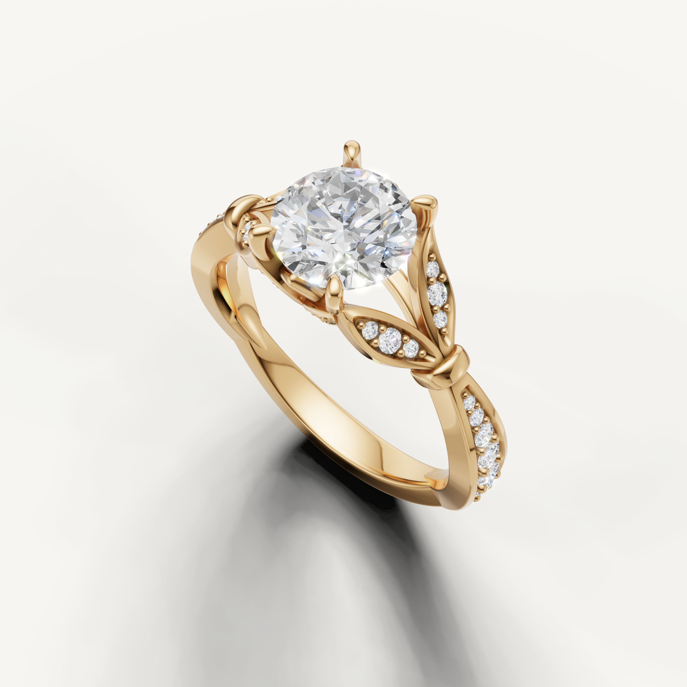 vintage inspired round diamond engagement ring with intricate filigree detailing yellow gold