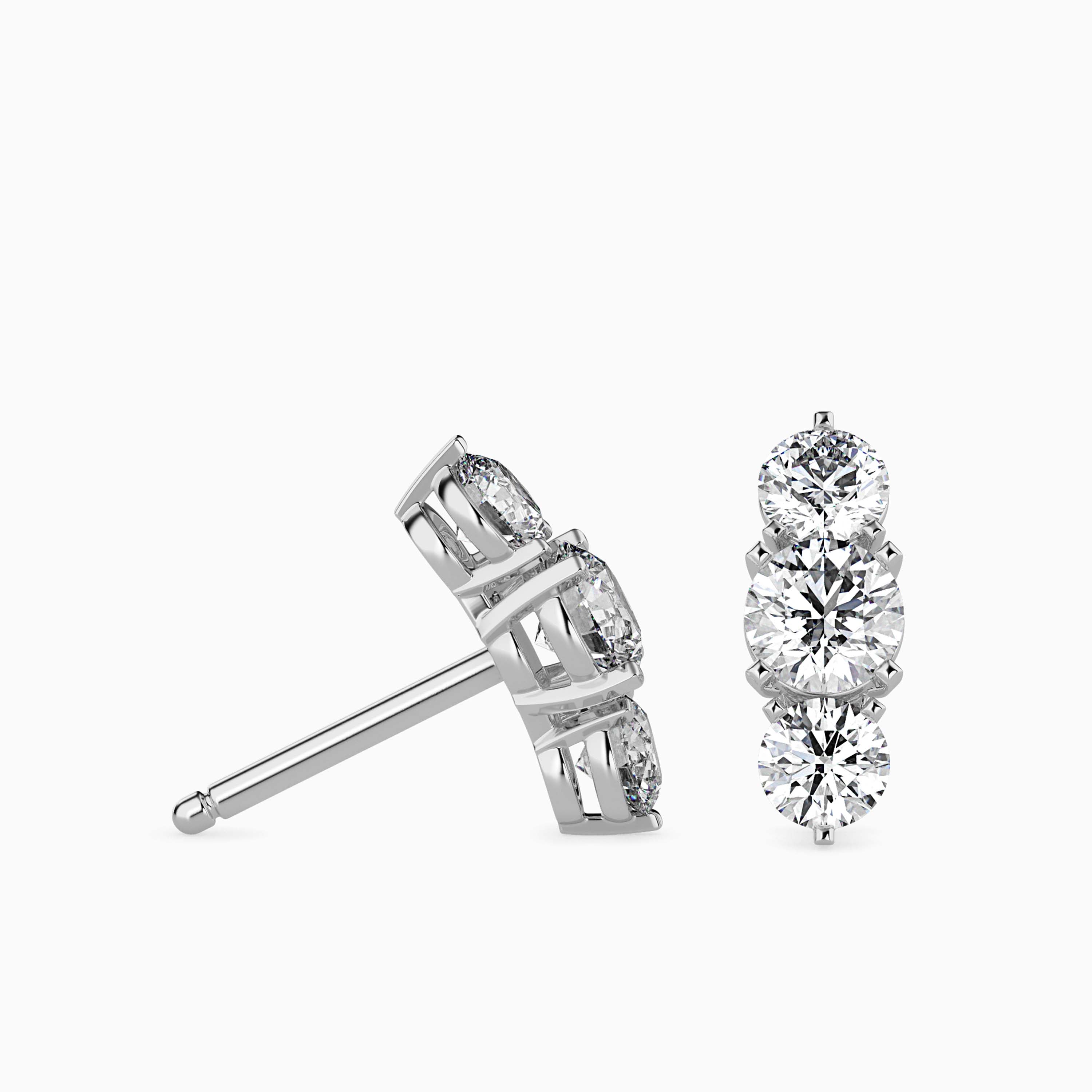 14K Gold Lab Grown Diamond Triple Stone Climber Earrings