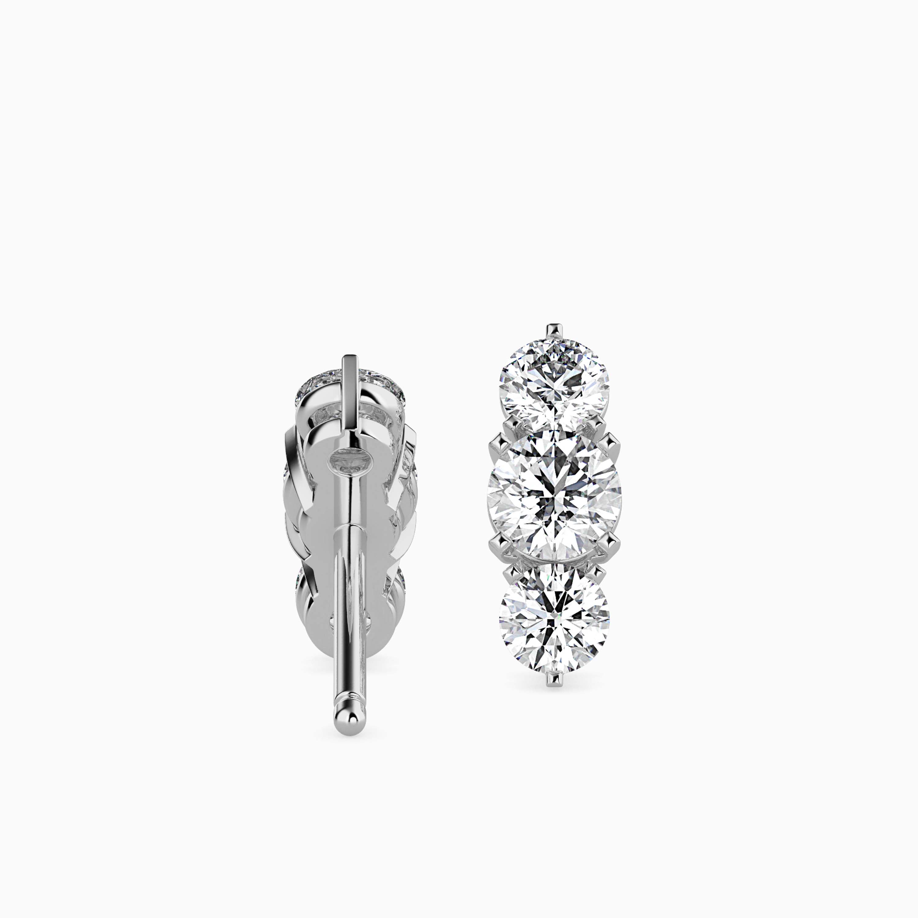14K Gold Lab Grown Diamond Triple Stone Climber Earrings