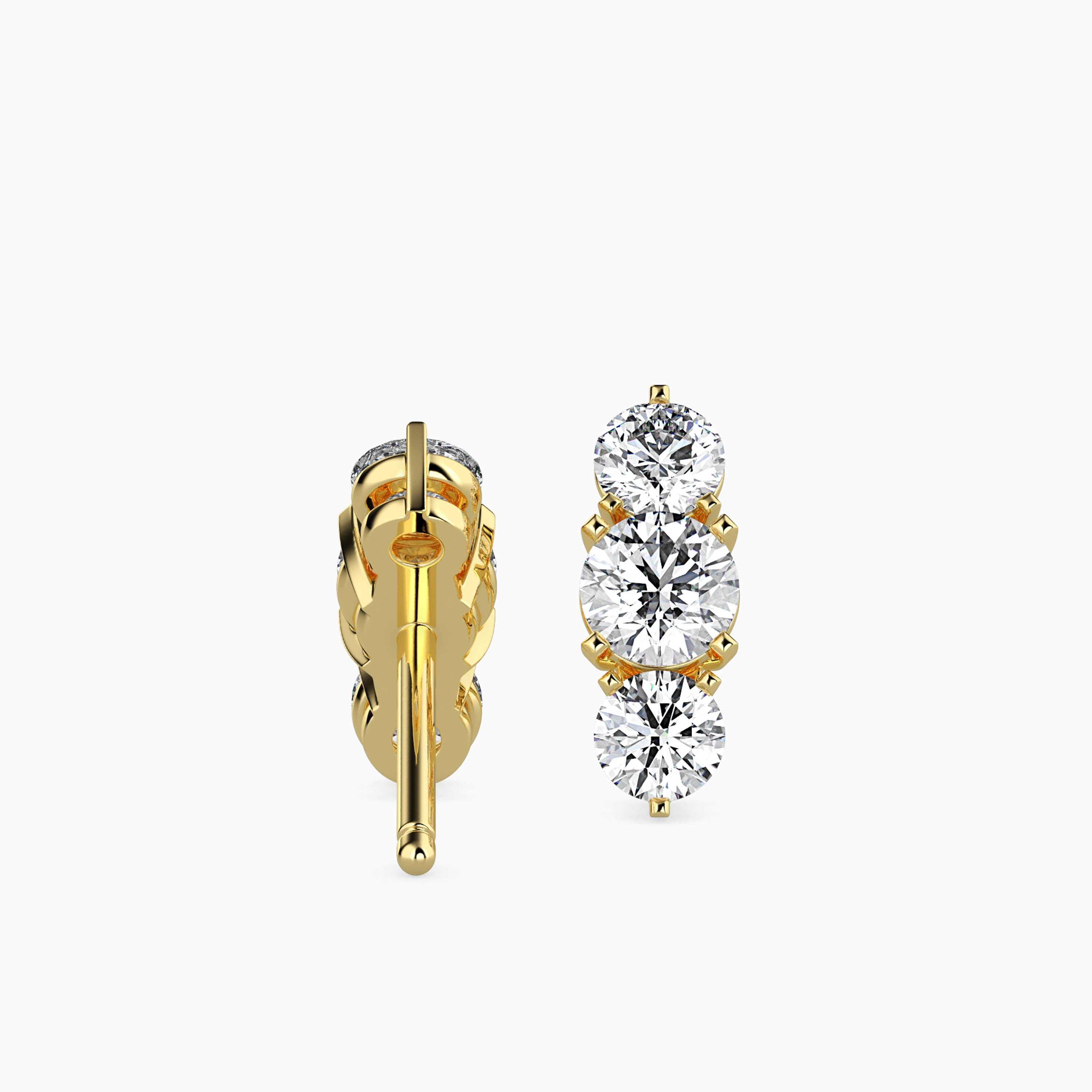 14K Gold Lab Grown Diamond Triple Stone Climber Earrings